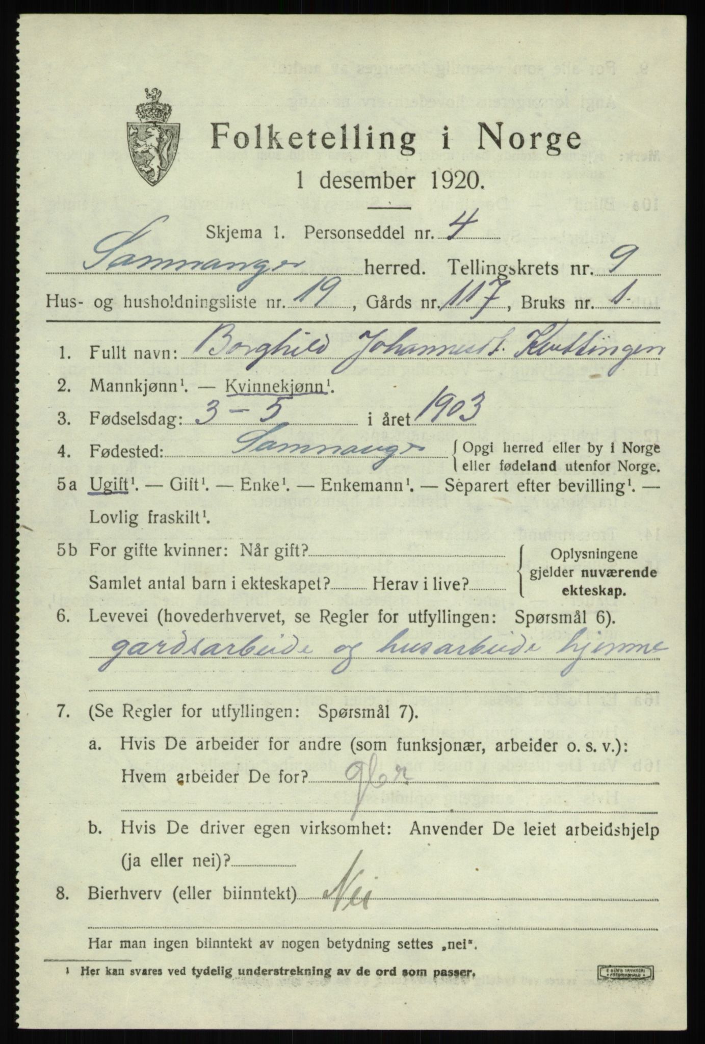 SAB, 1920 census for Samnanger, 1920, p. 4111