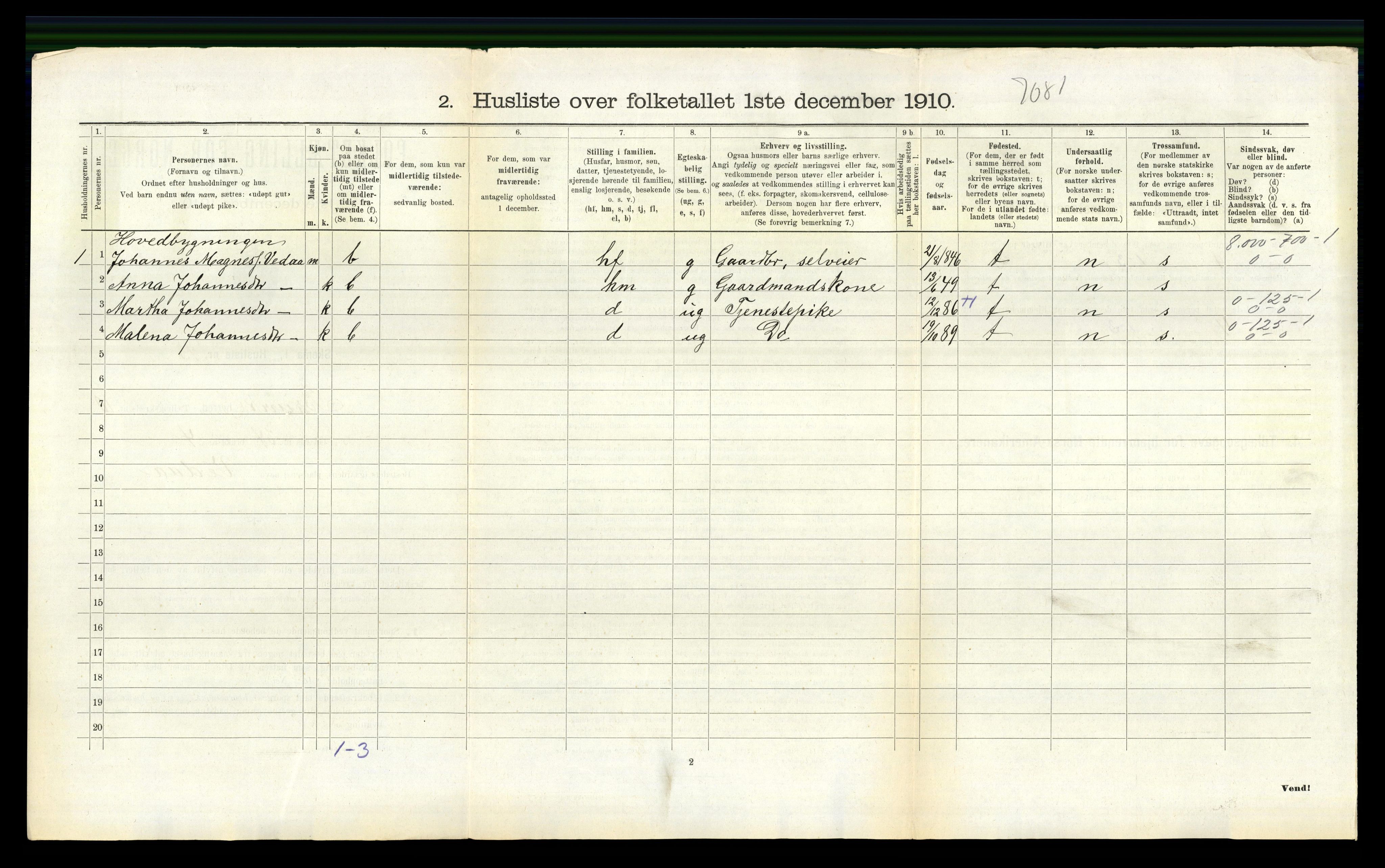 RA, 1910 census for Bruvik, 1910, p. 791