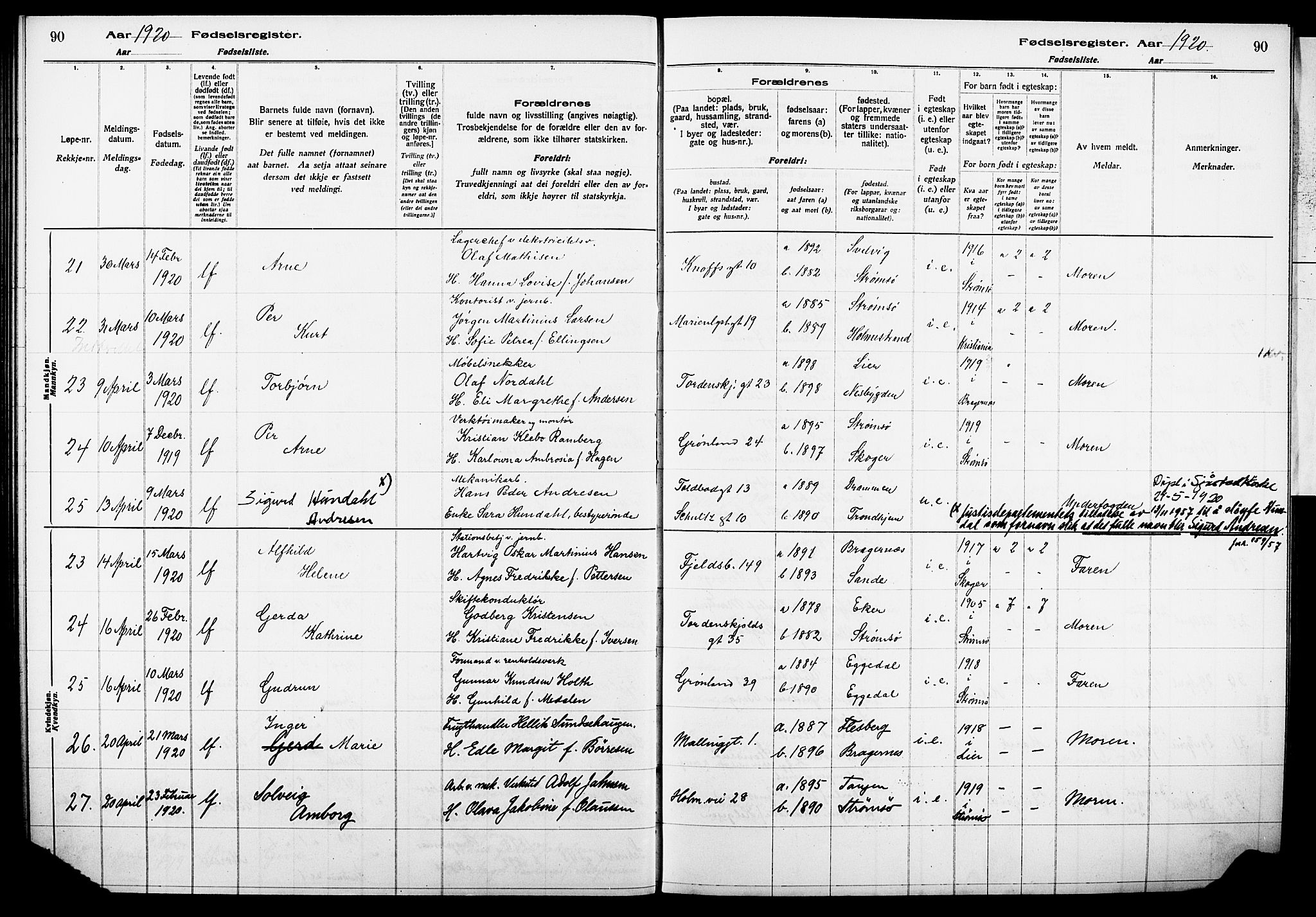 Strømsø kirkebøker, AV/SAKO-A-246/J/Ja/L0001: Birth register no. I 1, 1916-1925, p. 90