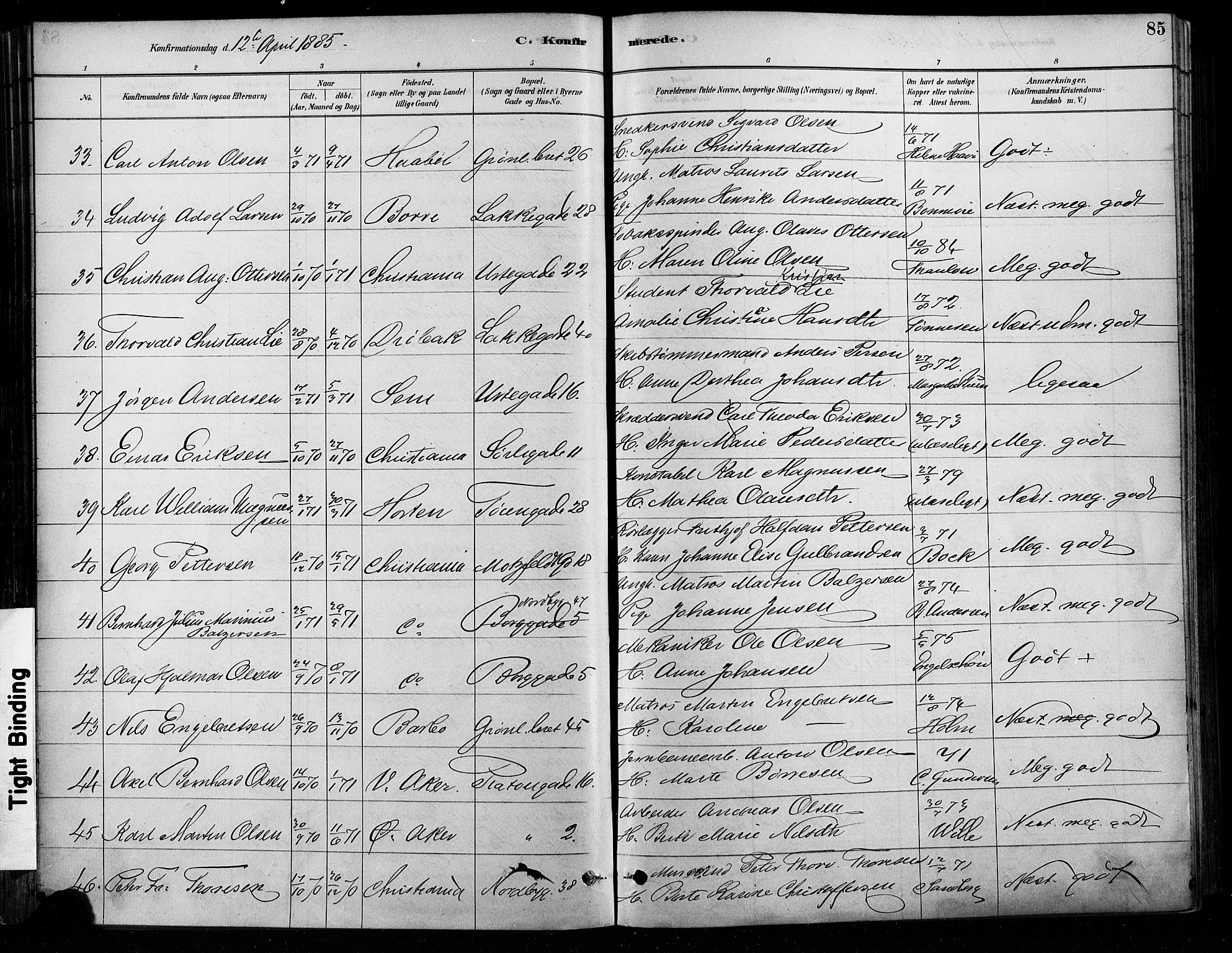 Grønland prestekontor Kirkebøker, AV/SAO-A-10848/F/Fa/L0008: Parish register (official) no. 8, 1881-1893, p. 85