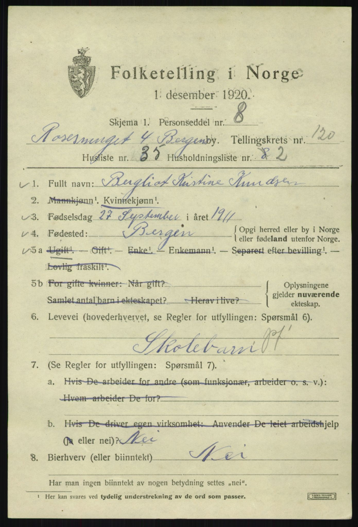 SAB, 1920 census for Bergen, 1920, p. 202040