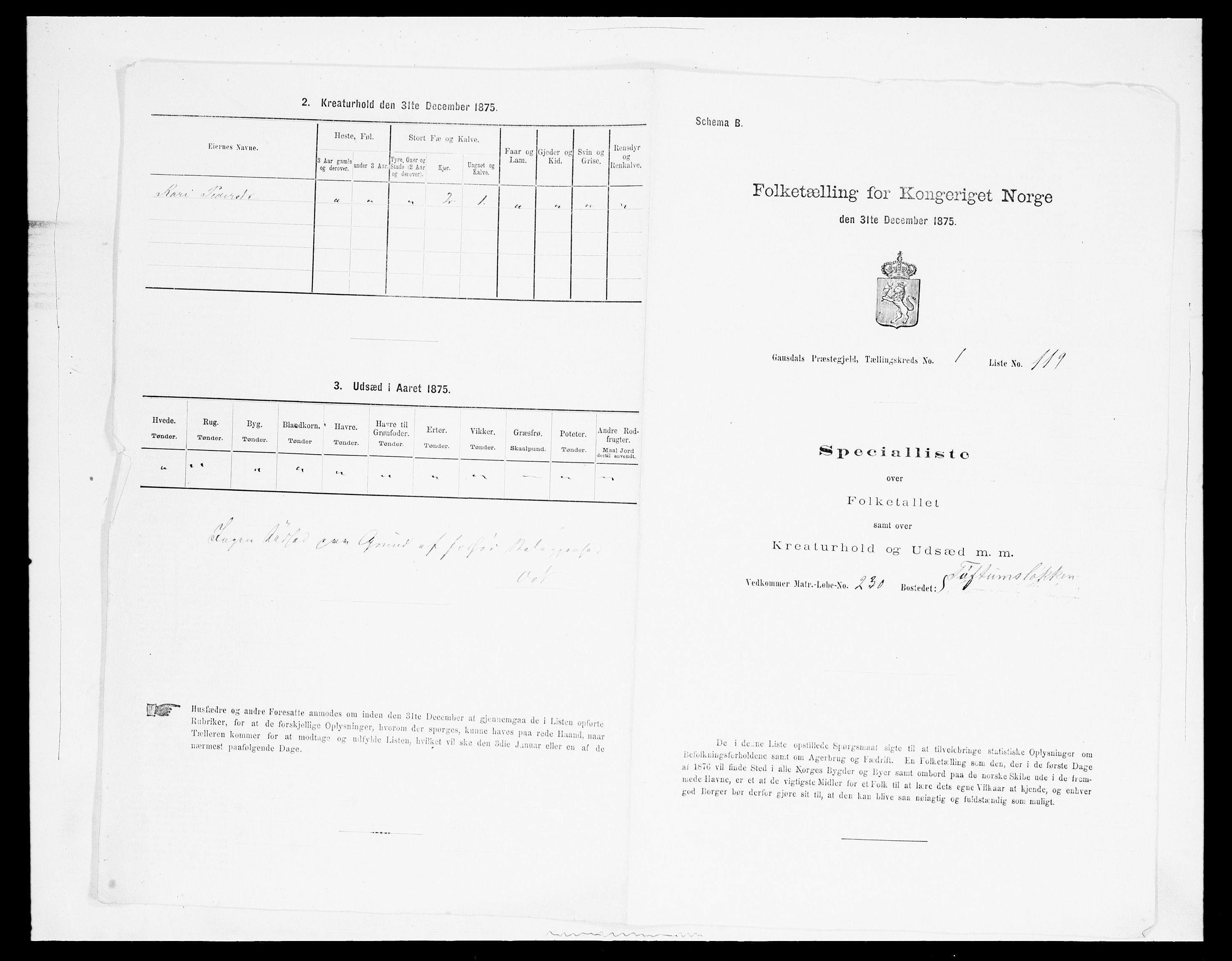 SAH, 1875 census for 0522P Gausdal, 1875, p. 392