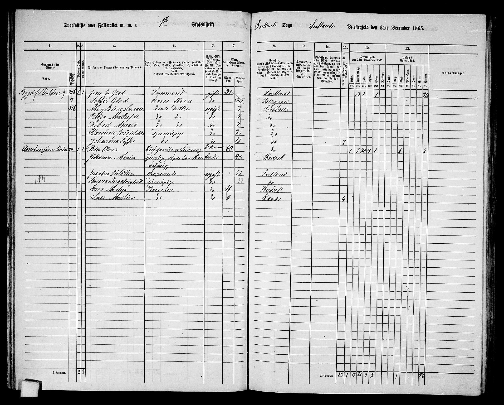 RA, 1865 census for Sortland, 1865, p. 50