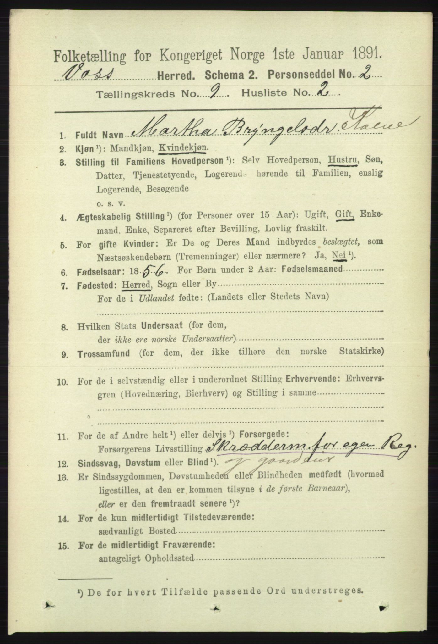 RA, 1891 census for 1235 Voss, 1891, p. 4722