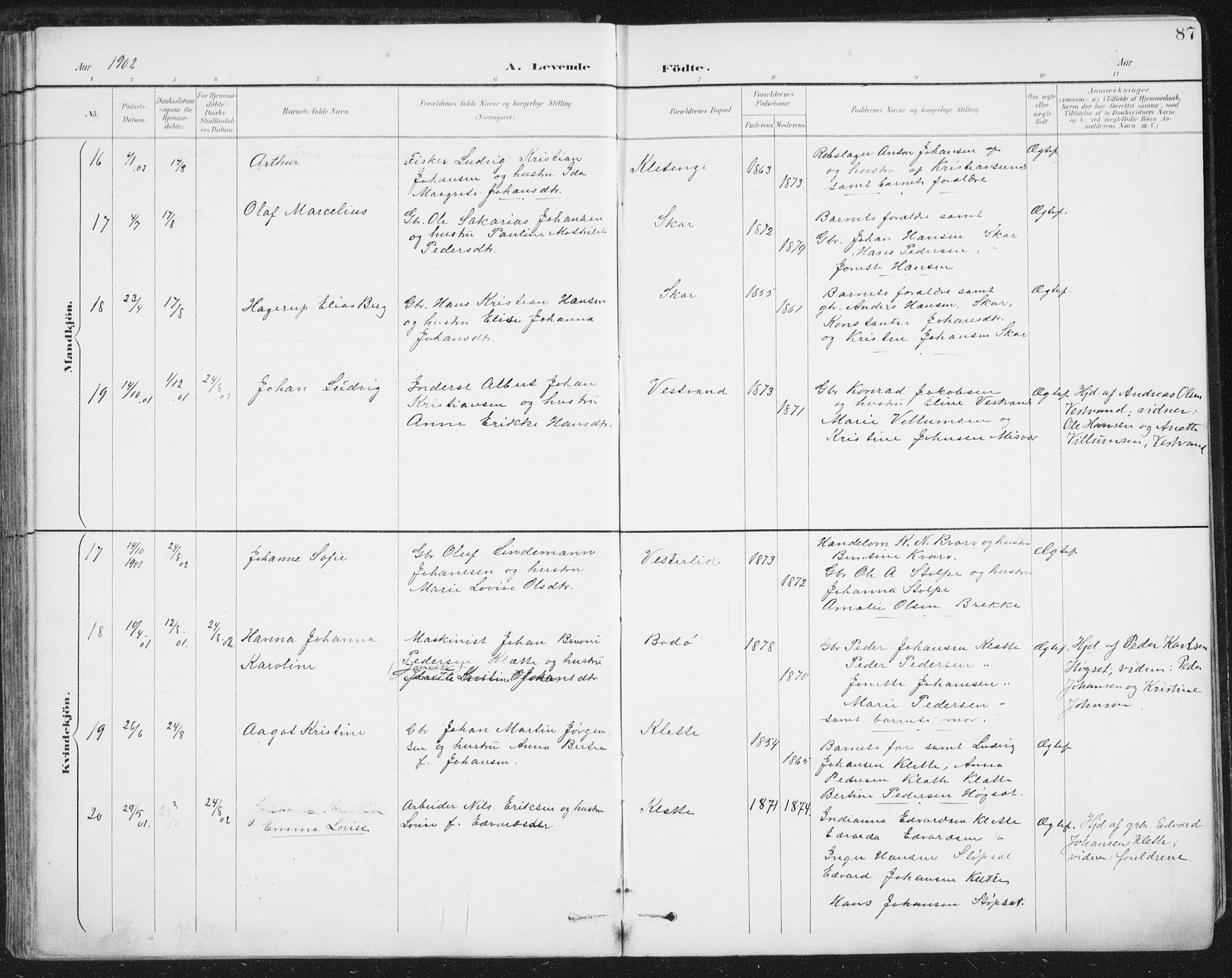 Ministerialprotokoller, klokkerbøker og fødselsregistre - Nordland, SAT/A-1459/852/L0741: Parish register (official) no. 852A11, 1894-1917, p. 87