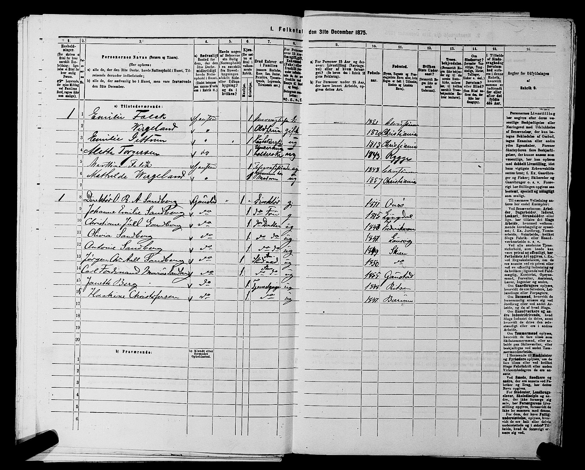 RA, 1875 census for 0218aP Vestre Aker, 1875, p. 1909