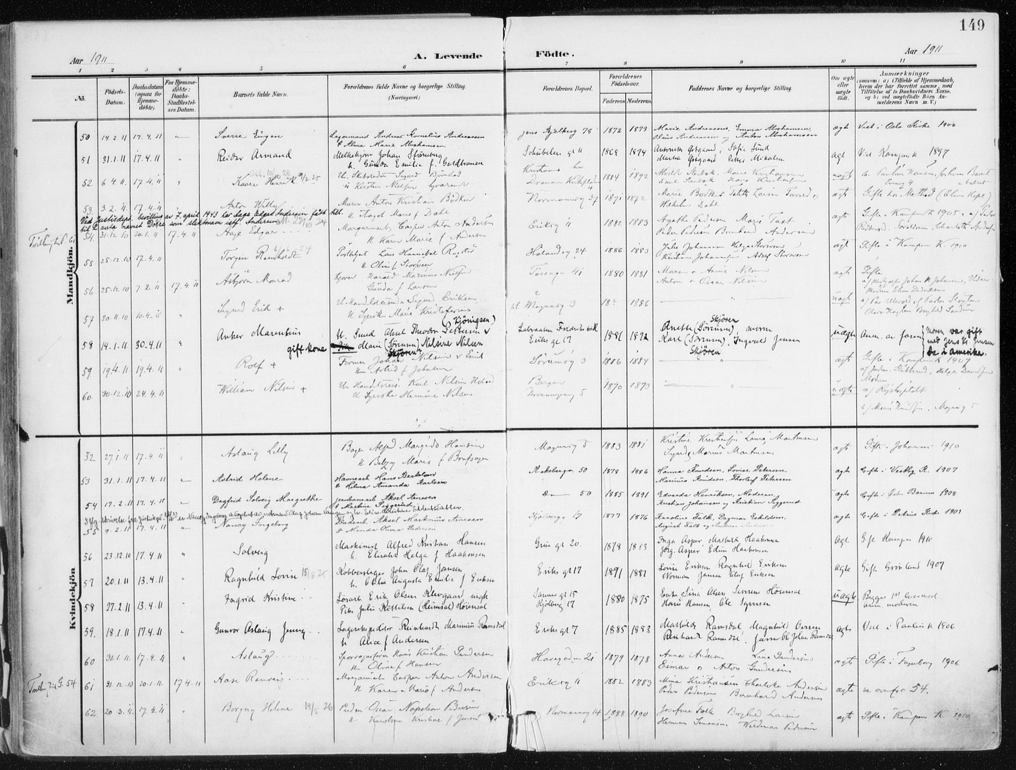 Kampen prestekontor Kirkebøker, SAO/A-10853/F/Fa/L0010: Parish register (official) no. I 10, 1905-1917, p. 149