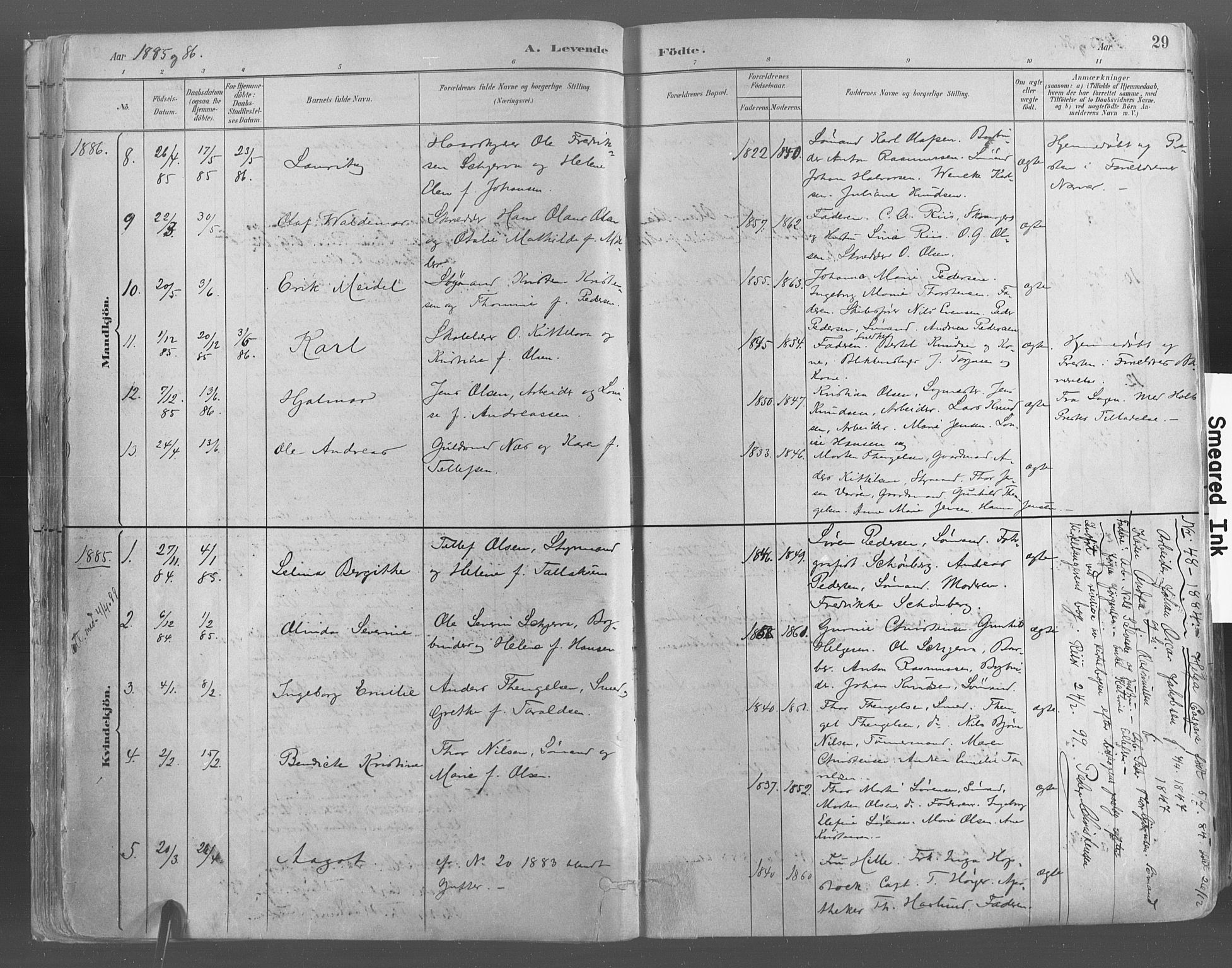 Risør sokneprestkontor, SAK/1111-0035/F/Fa/L0005: Parish register (official) no. A 5, 1883-1895, p. 29