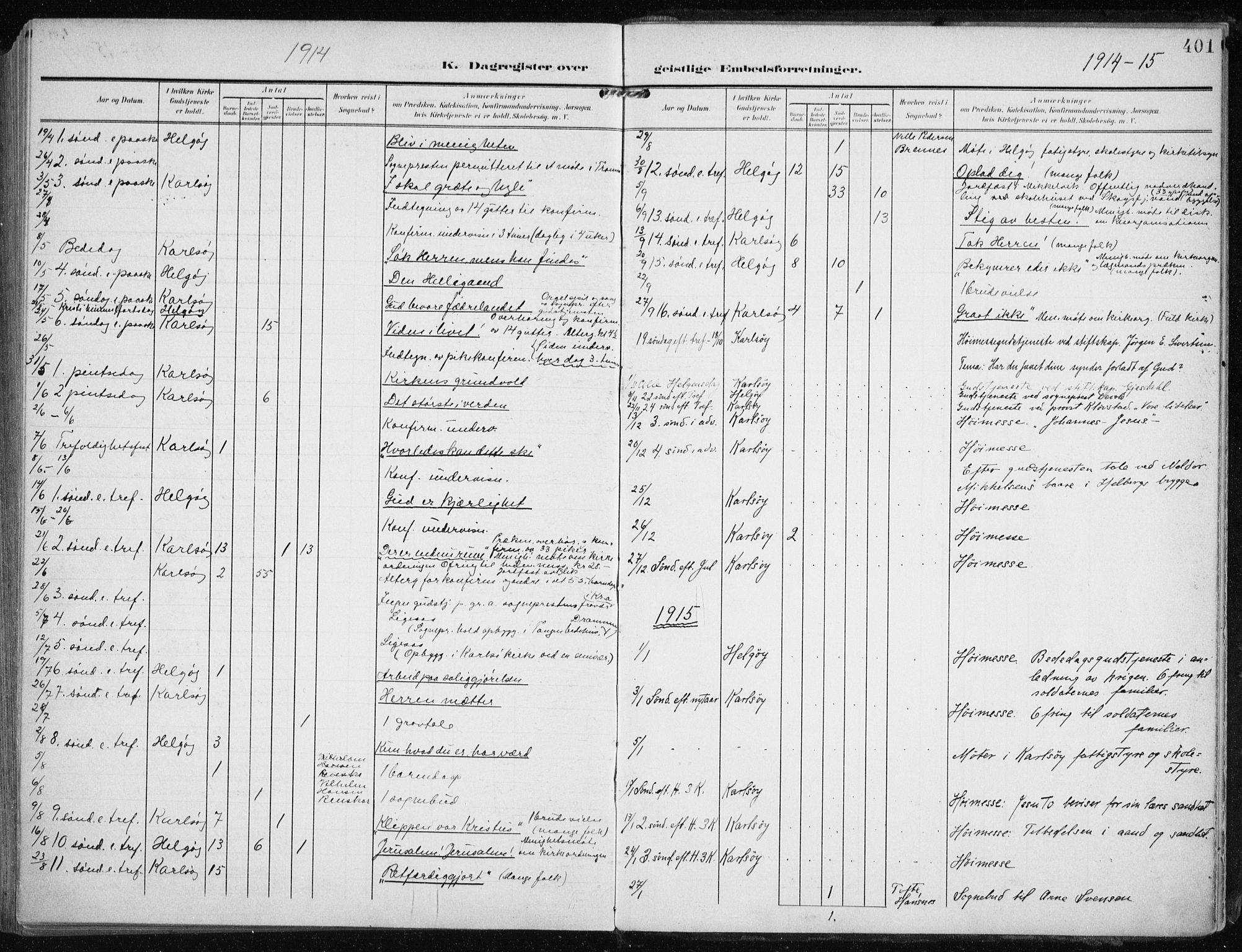 Karlsøy sokneprestembete, SATØ/S-1299/H/Ha/Haa/L0014kirke: Parish register (official) no. 14, 1903-1917, p. 401
