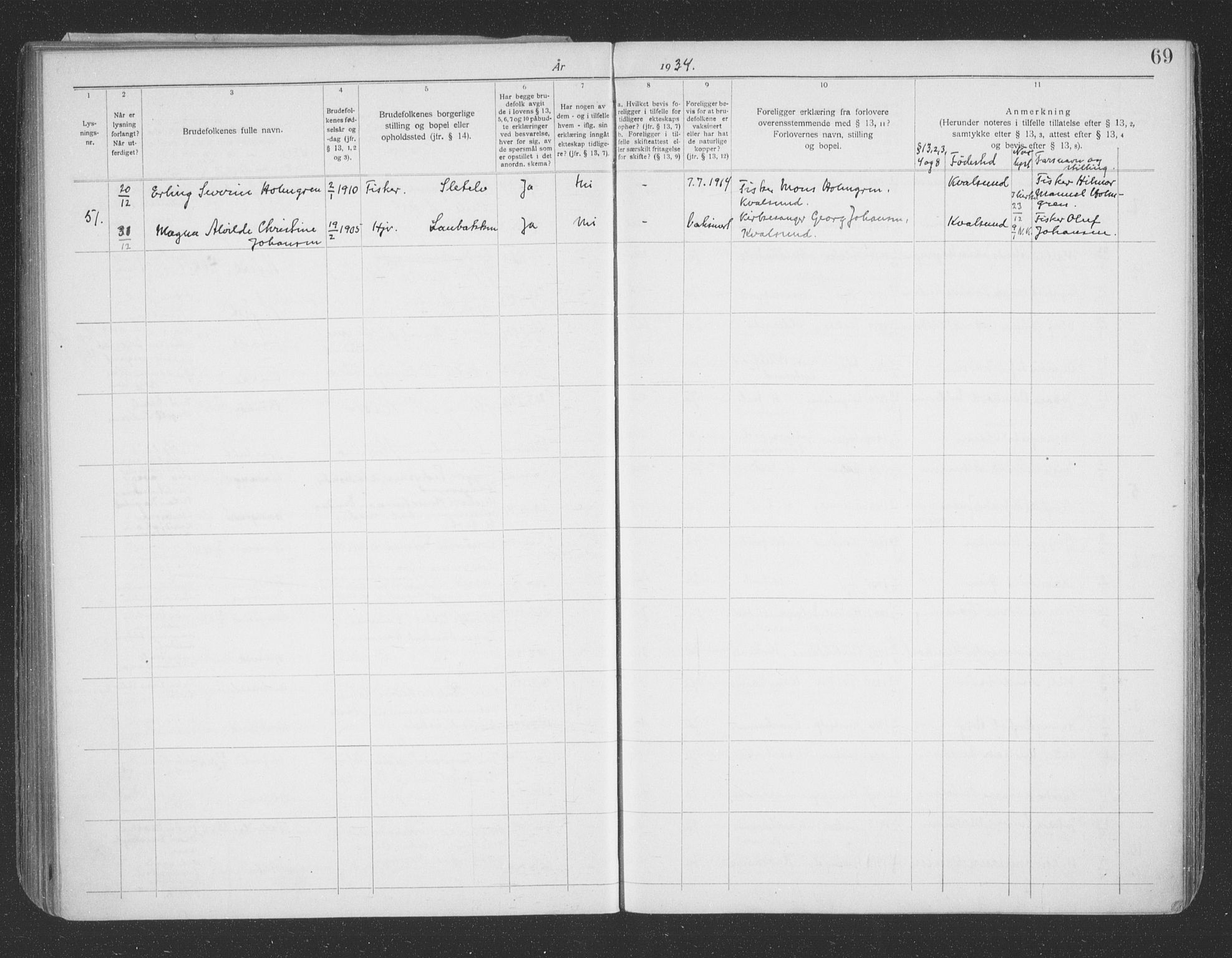 Hammerfest sokneprestkontor, AV/SATØ-S-1347/I/Ib/L0073: Banns register no. 73, 1921-1939, p. 69