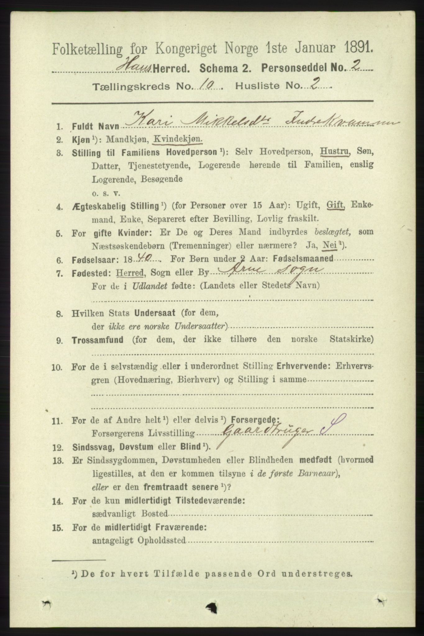 RA, 1891 census for 1250 Haus, 1891, p. 4112