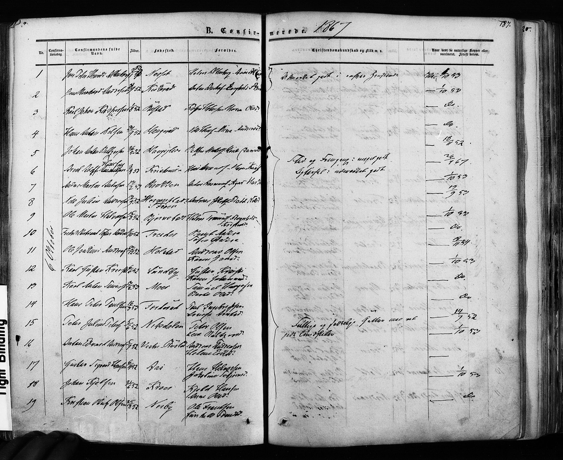 Ås prestekontor Kirkebøker, AV/SAO-A-10894/F/Fa/L0007: Parish register (official) no. I 7, 1854-1870, p. 187