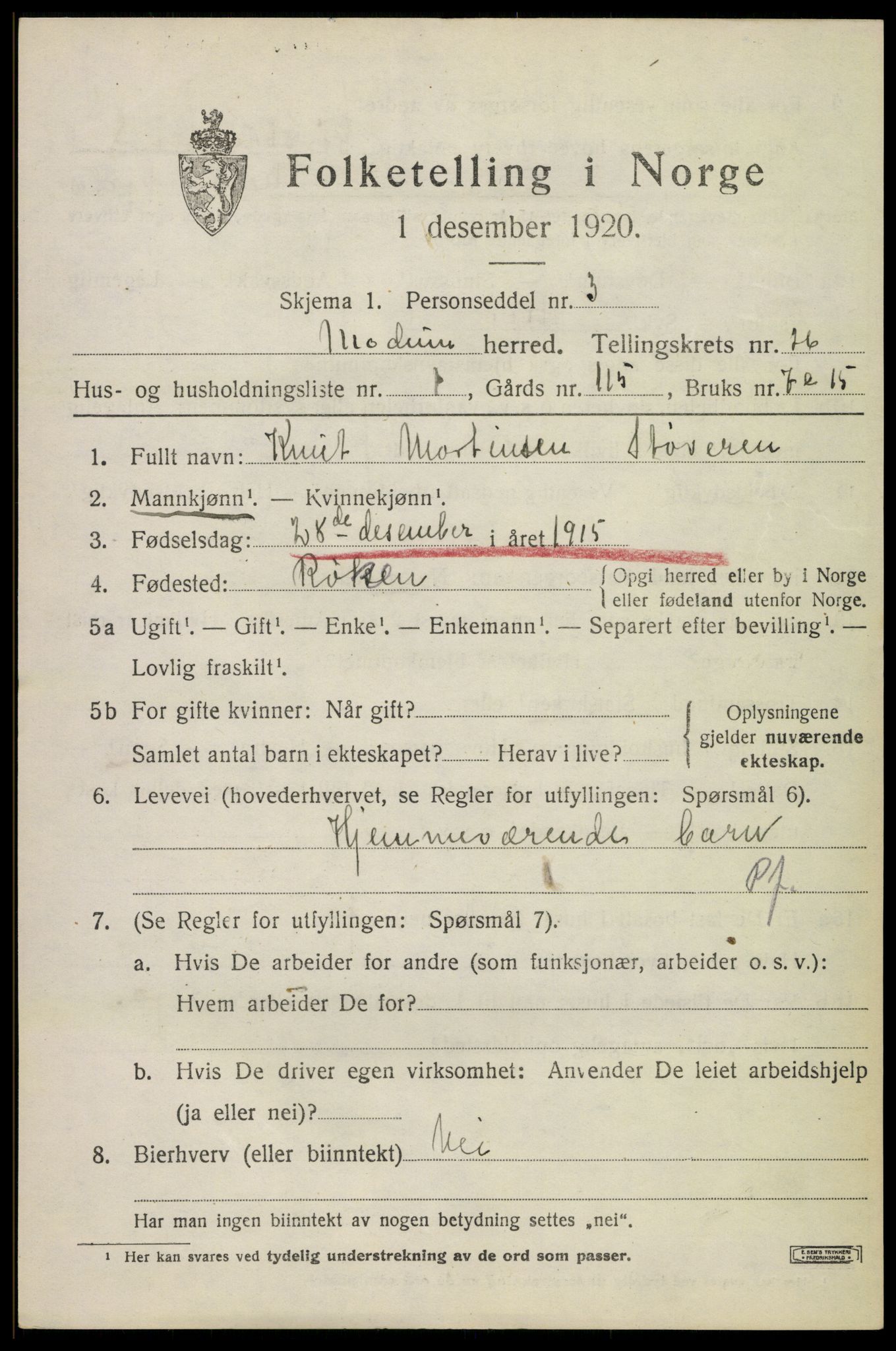 SAKO, 1920 census for Modum, 1920, p. 25267