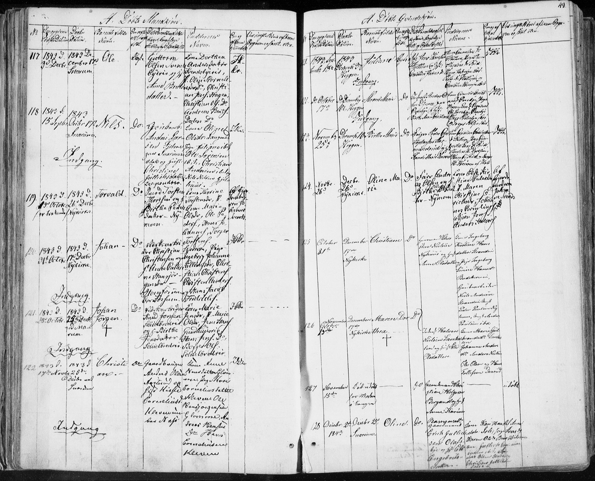 Modum kirkebøker, SAKO/A-234/F/Fa/L0007: Parish register (official) no. 7, 1841-1850, p. 43