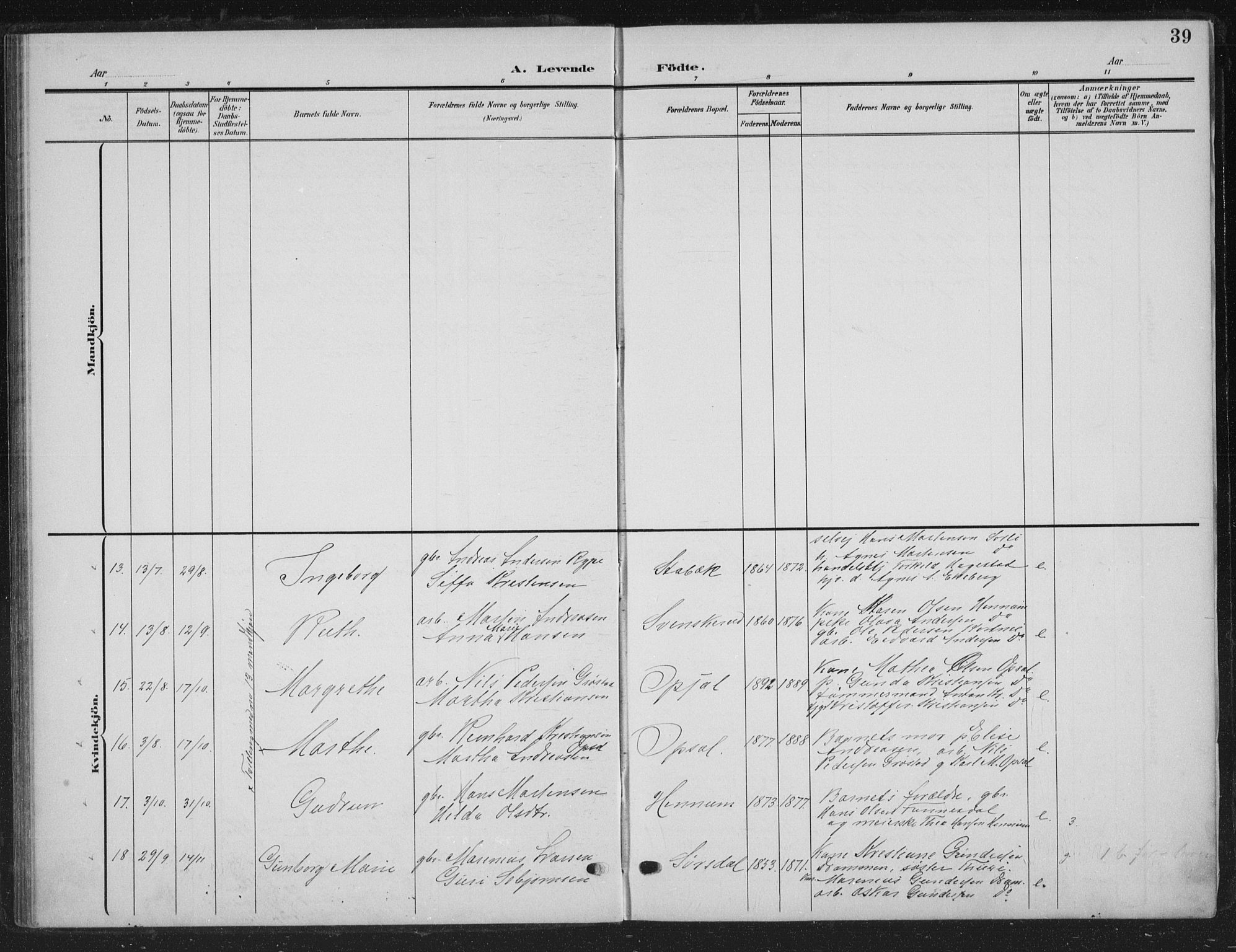 Lier kirkebøker, AV/SAKO-A-230/G/Gc/L0002: Parish register (copy) no. III 2, 1903-1938, p. 39