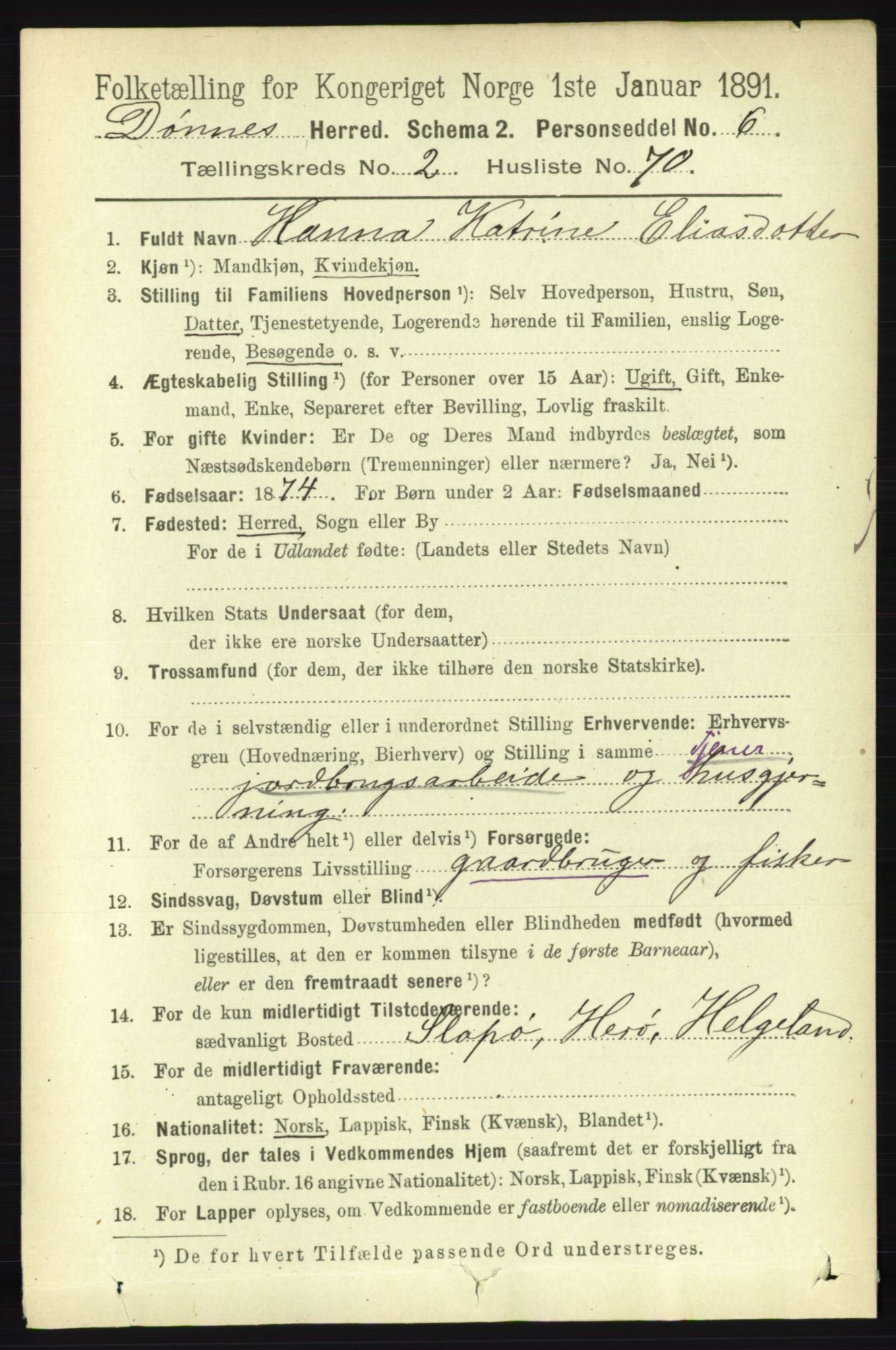 RA, 1891 census for 1827 Dønnes, 1891, p. 1153