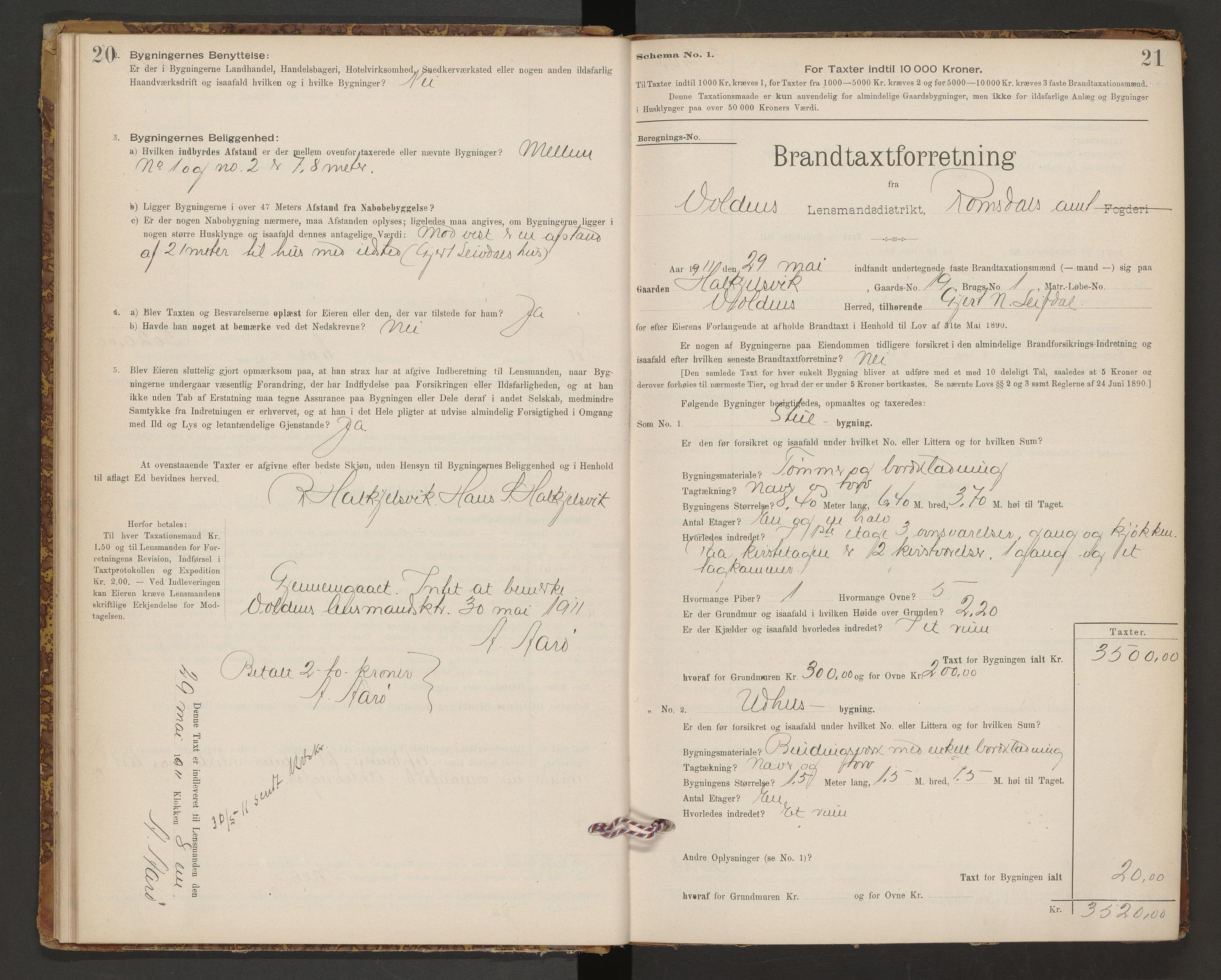 Norges Brannkasse Volda, AV/SAT-A-5488/F/Fb/L0001: Branntakstprotokoll, 1905-1944, p. 20-21