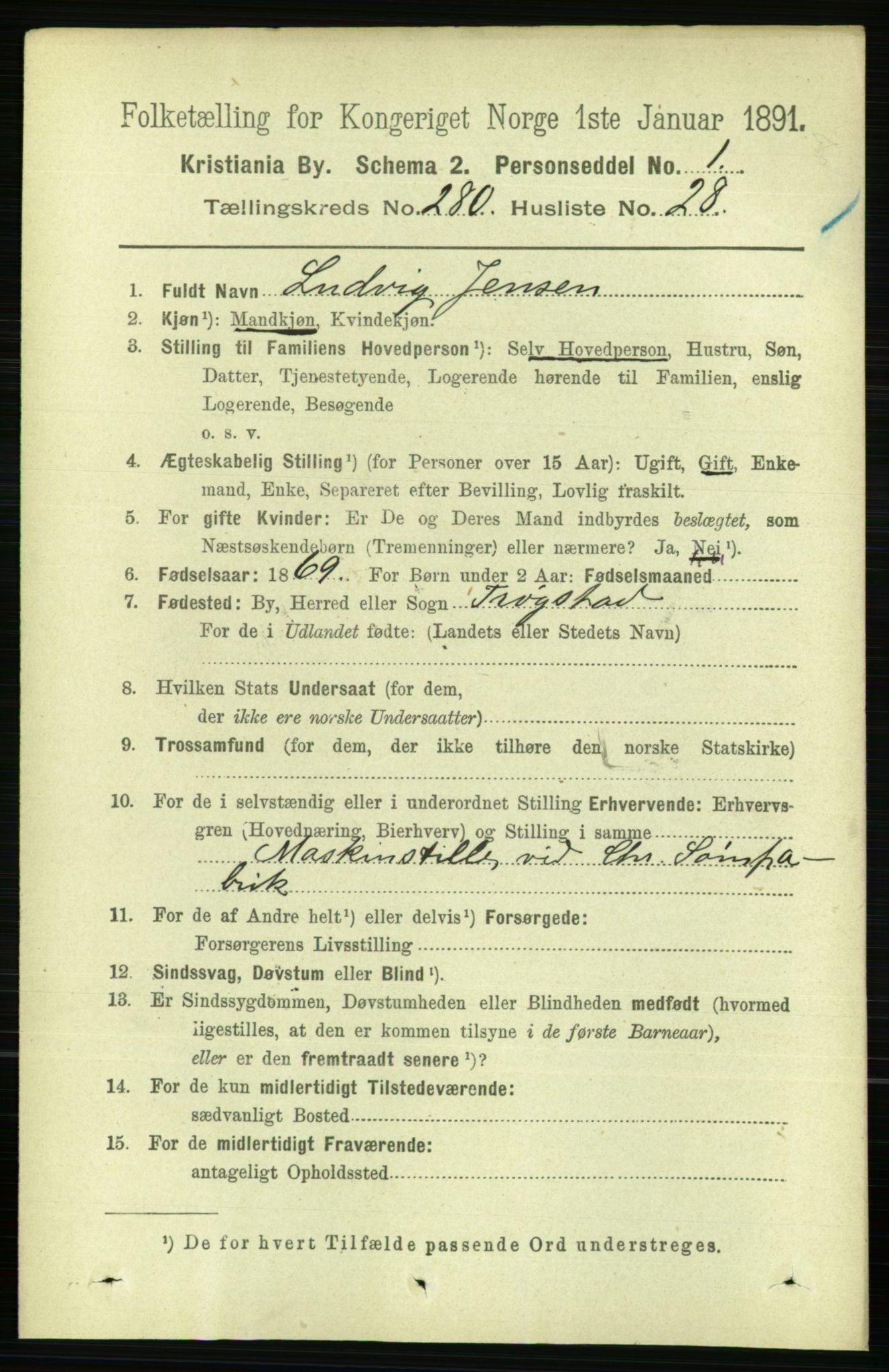 RA, 1891 census for 0301 Kristiania, 1891, p. 170785