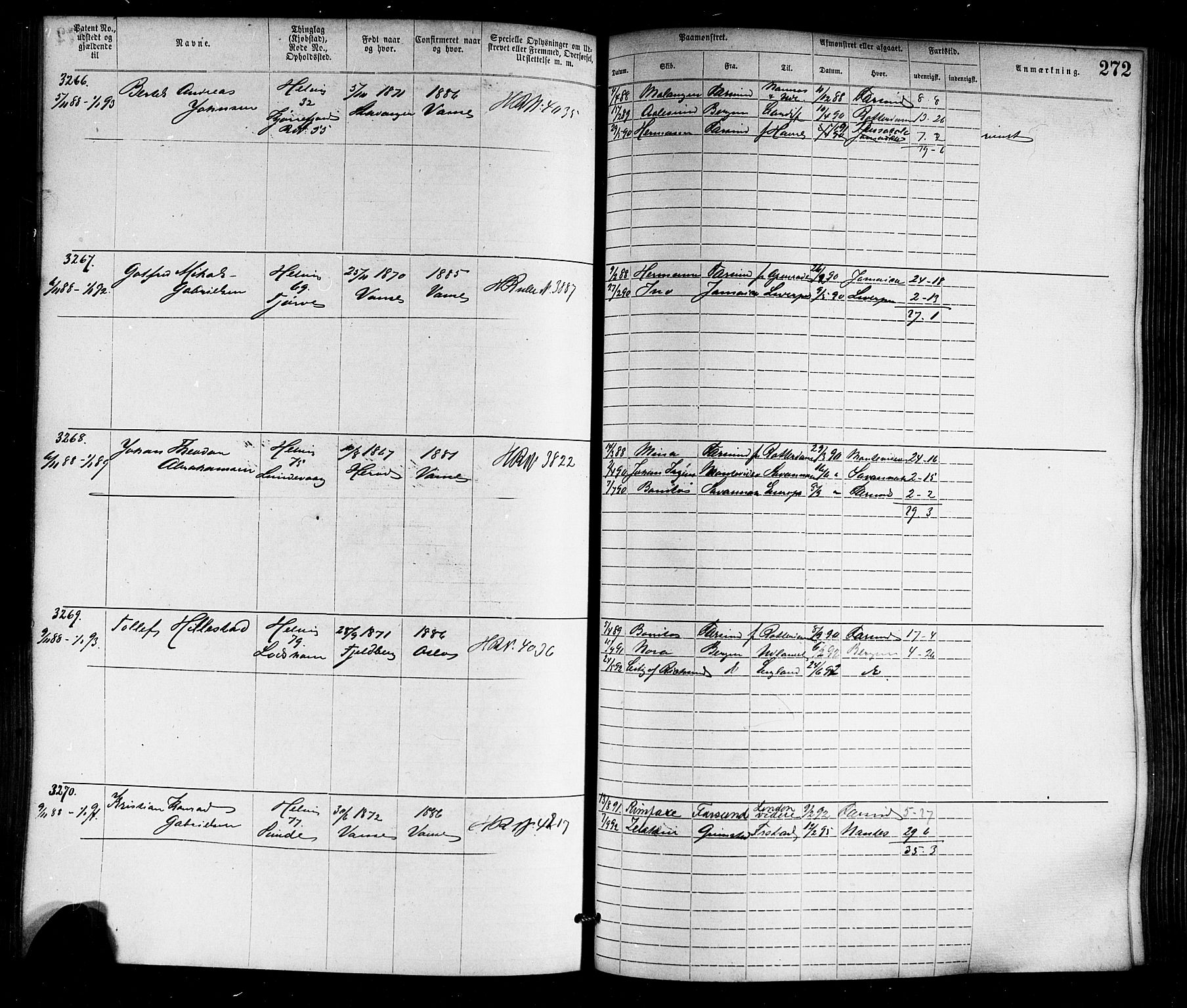 Farsund mønstringskrets, AV/SAK-2031-0017/F/Fa/L0006: Annotasjonsrulle nr 1911-3805 med register, Z-3, 1877-1894, p. 307