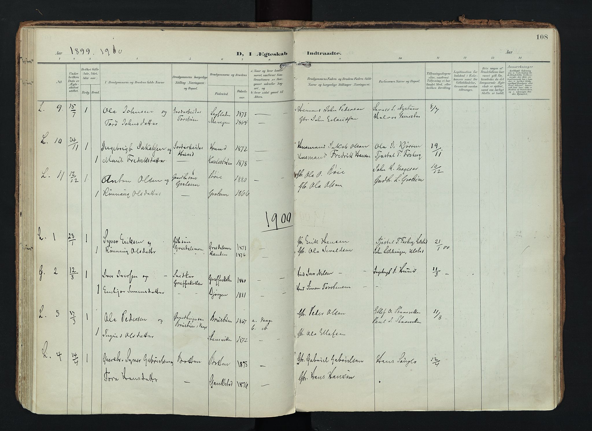 Lom prestekontor, SAH/PREST-070/K/L0010: Parish register (official) no. 10, 1899-1926, p. 108