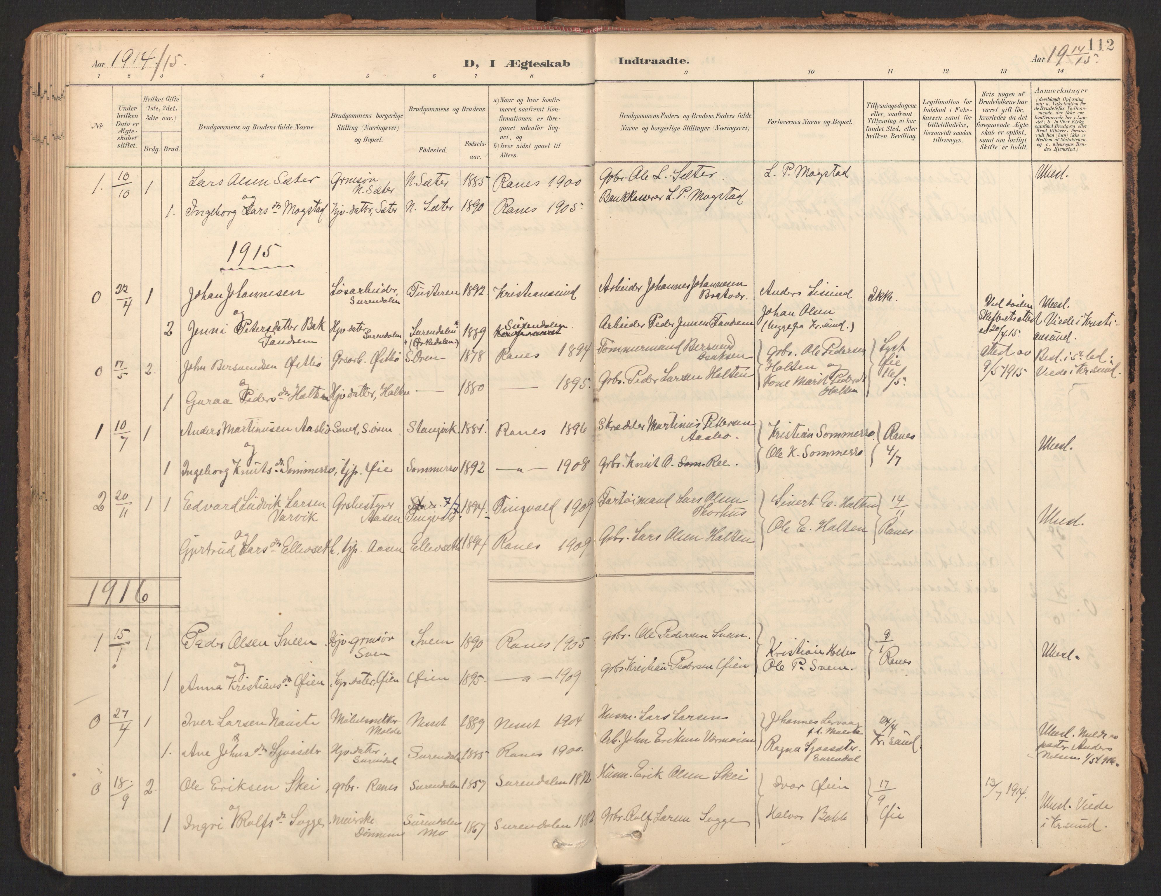 Ministerialprotokoller, klokkerbøker og fødselsregistre - Møre og Romsdal, AV/SAT-A-1454/596/L1057: Parish register (official) no. 596A02, 1900-1917, p. 112