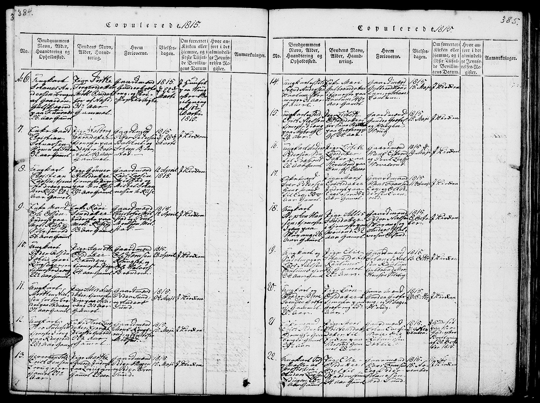 Nes prestekontor, Hedmark, AV/SAH-PREST-020/L/La/L0003: Parish register (copy) no. 3, 1814-1831, p. 384-385