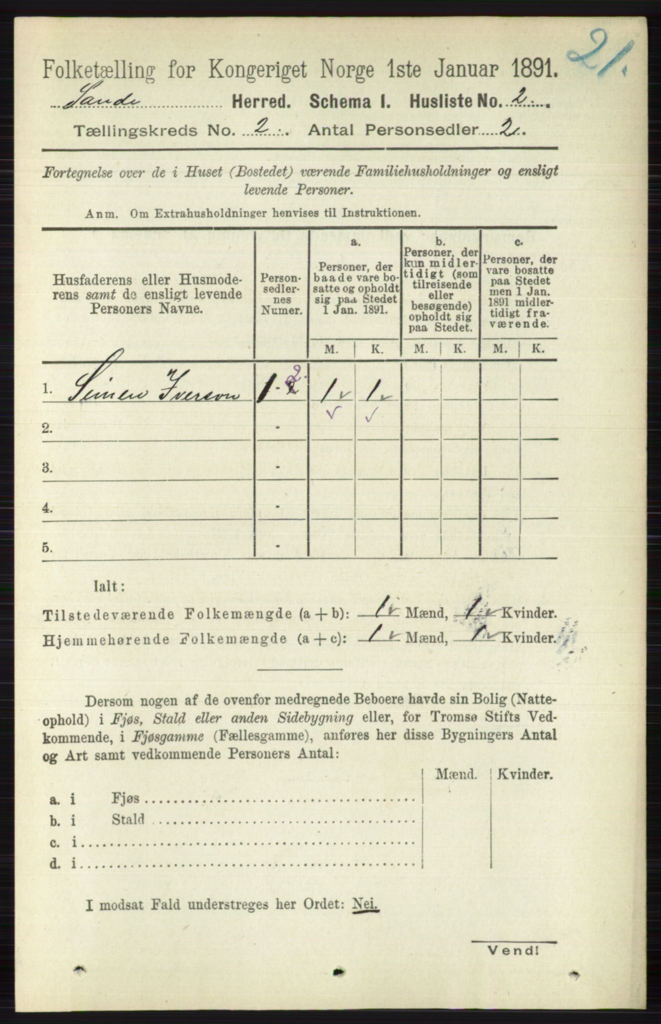 RA, 1891 census for 0713 Sande, 1891, p. 470