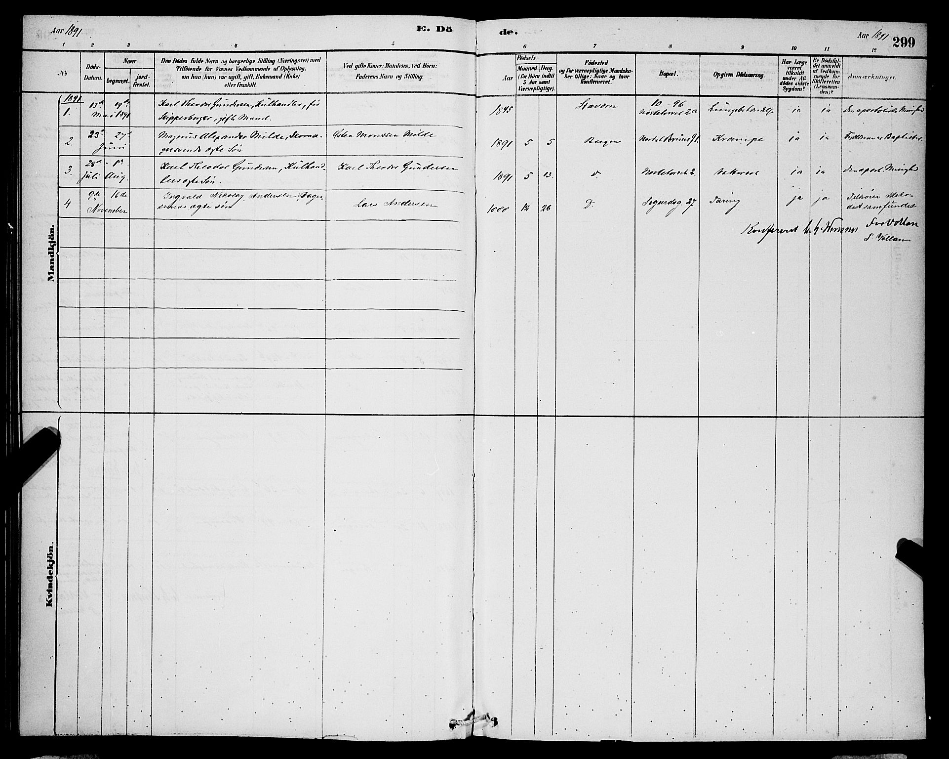 Domkirken sokneprestembete, AV/SAB-A-74801/H/Hab/L0041: Parish register (copy) no. E 5, 1878-1900, p. 299