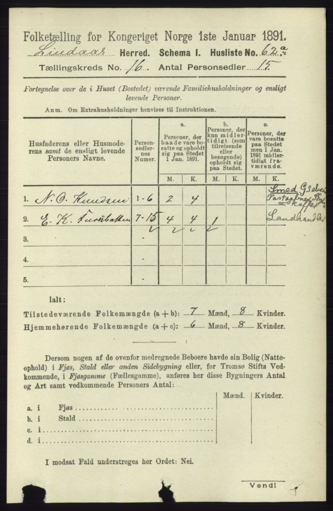 RA, 1891 census for 1263 Lindås, 1891, p. 5702