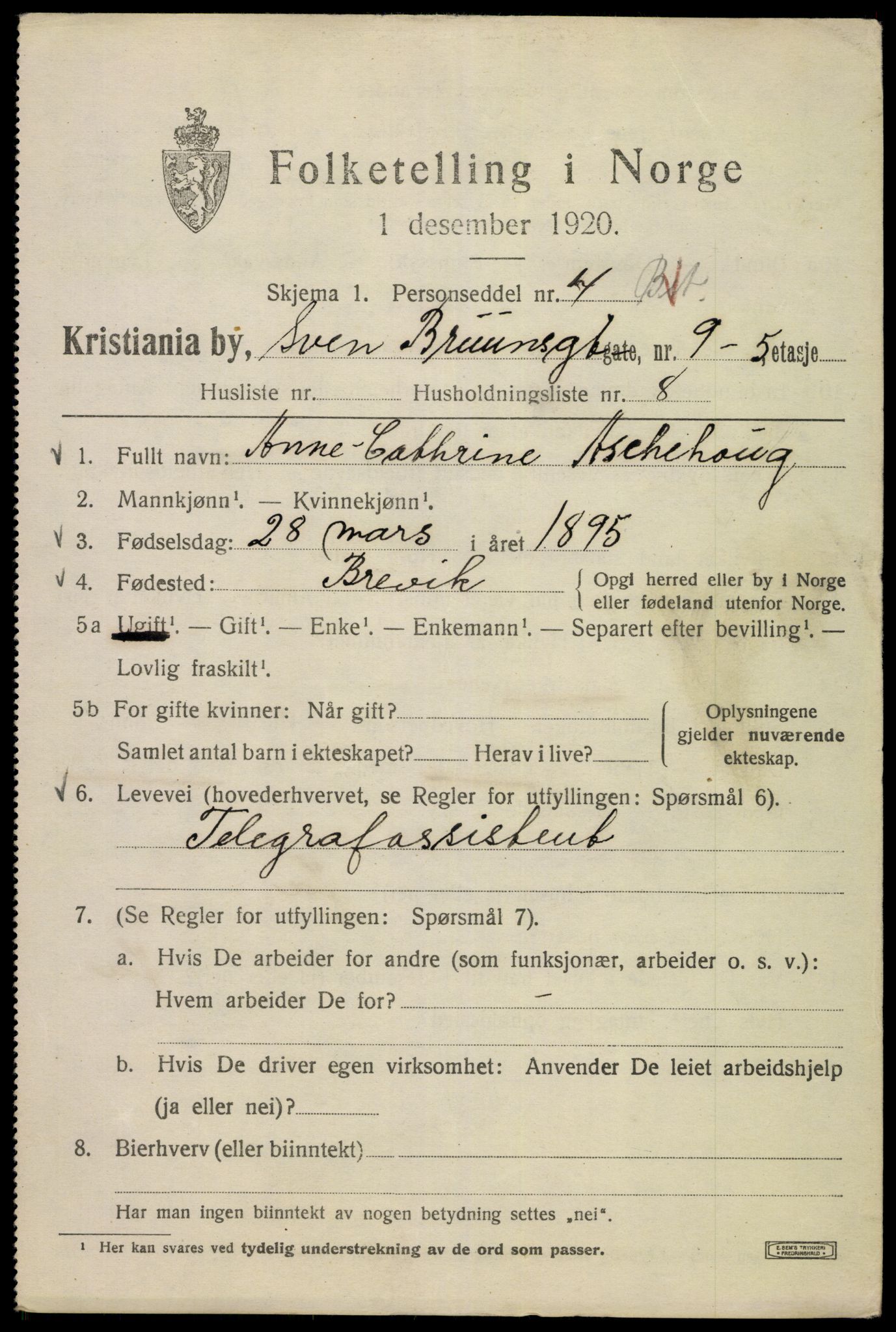 SAO, 1920 census for Kristiania, 1920, p. 555171