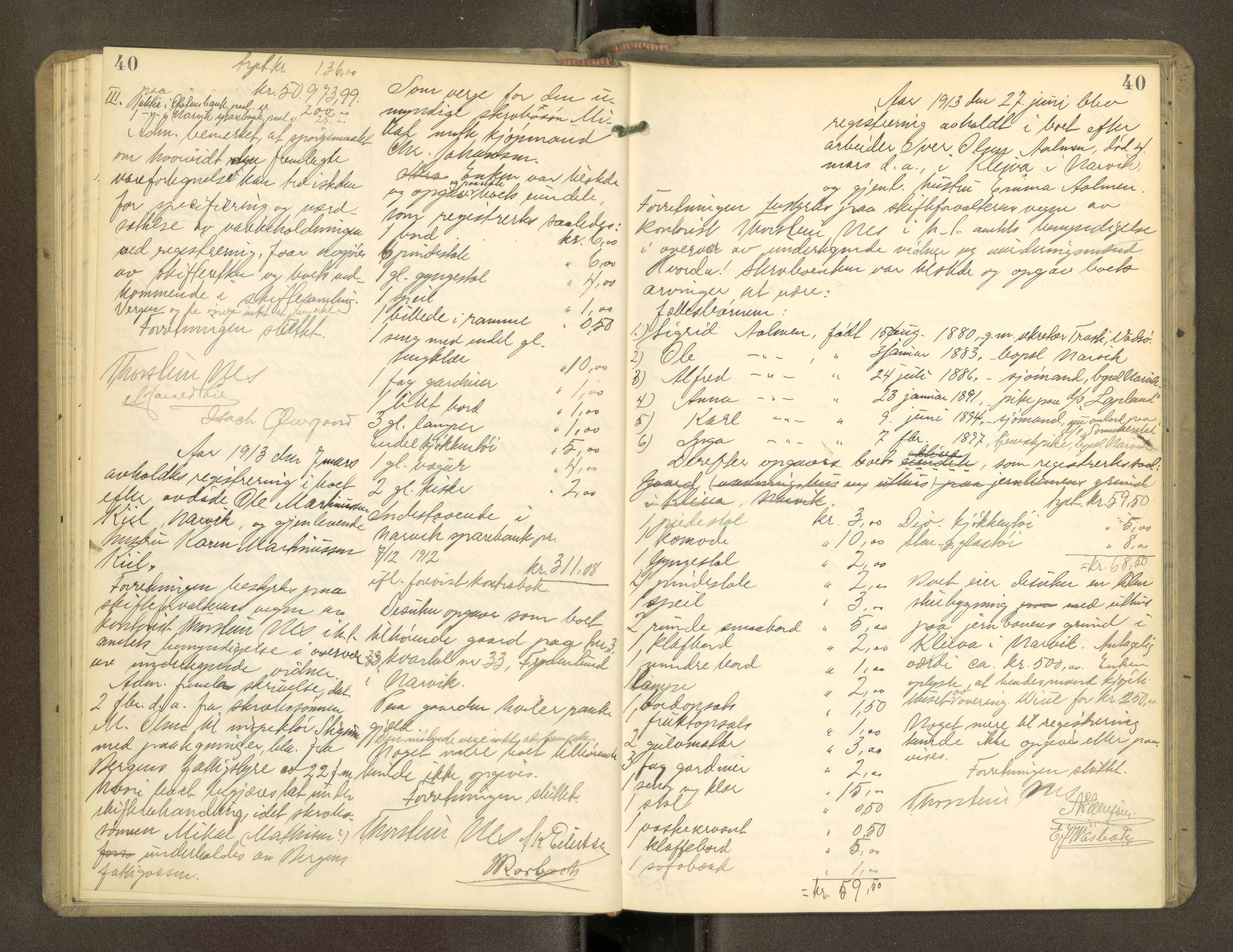 Narvik sorenskriveri, AV/SAT-A-0002/1/3/3C/L0001: Registreringsprotokoll - Steigen Sorenskriver, 1909-1913, p. 40