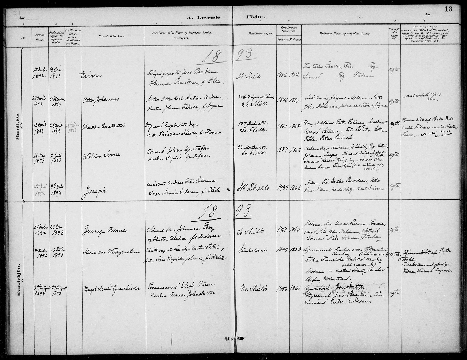 Den norske sjømannsmisjon i utlandet/Tyne-havnene (North Shields og New Castle), SAB/SAB/PA-0101/H/Ha/L0002: Parish register (official) no. A 2, 1883-1938, p. 13