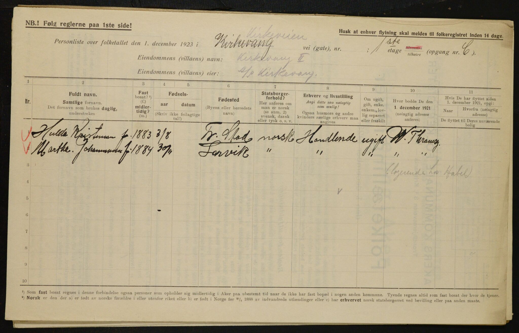 , Municipal Census 1923 for Aker, 1923, p. 12910