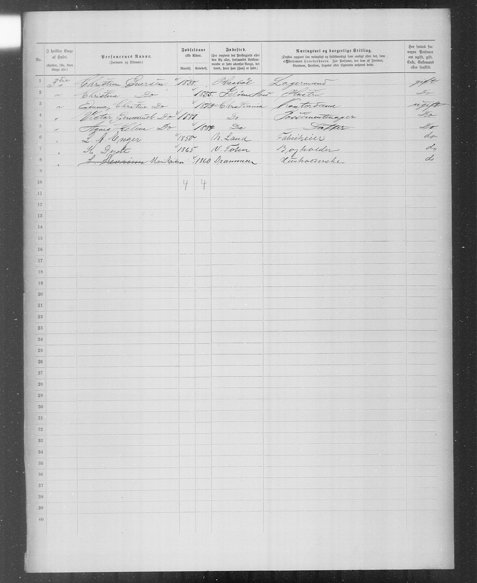 OBA, Municipal Census 1899 for Kristiania, 1899, p. 5953
