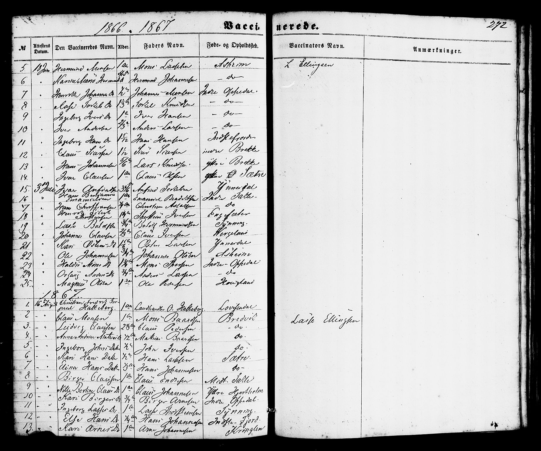 Gulen sokneprestembete, AV/SAB-A-80201/H/Haa/Haac/L0001: Parish register (official) no. C 1, 1859-1881, p. 272