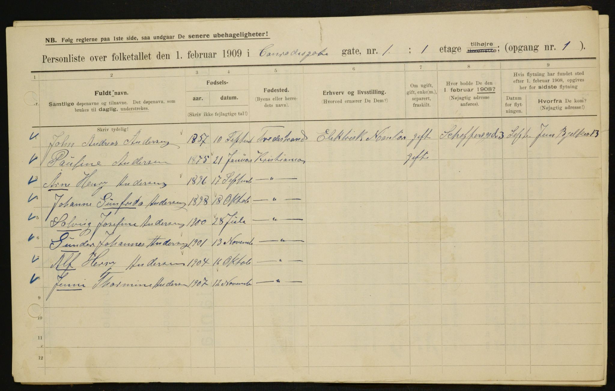 OBA, Municipal Census 1909 for Kristiania, 1909, p. 12044