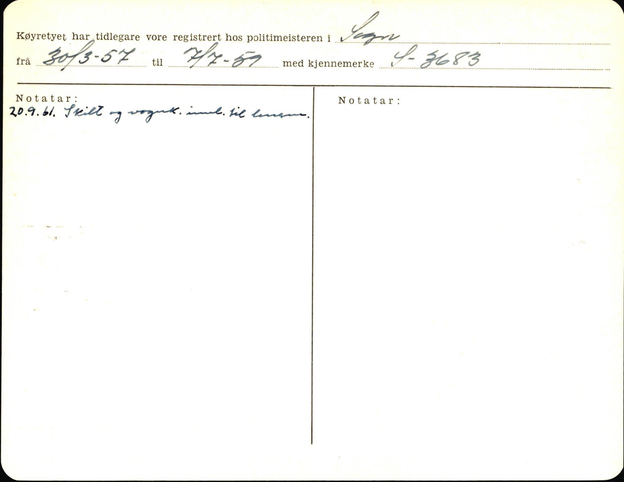 Statens vegvesen, Sogn og Fjordane vegkontor, AV/SAB-A-5301/4/F/L0006: Registerkort utmeldte Fjordane S8300-9500, 1930-1961, p. 190