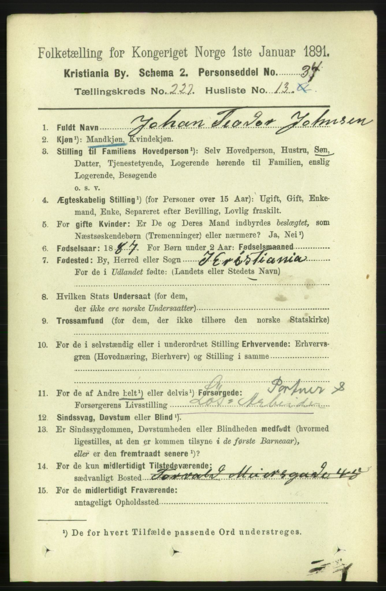 RA, 1891 census for 0301 Kristiania, 1891, p. 139141