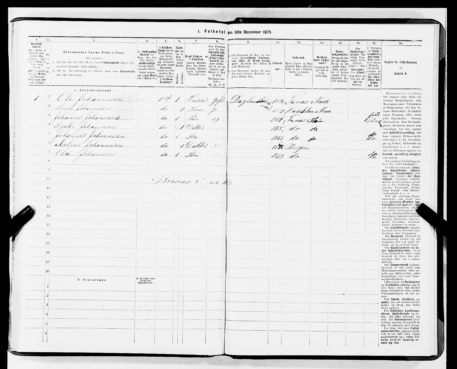 SAB, 1875 census for 1301 Bergen, 1875, p. 1301