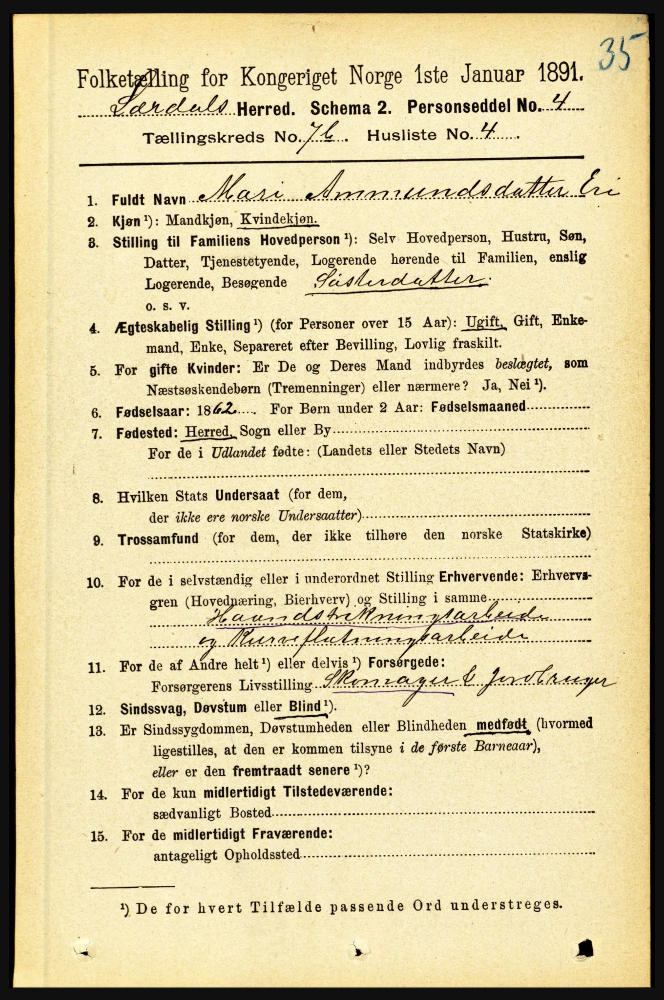 RA, 1891 census for 1422 Lærdal, 1891, p. 1158