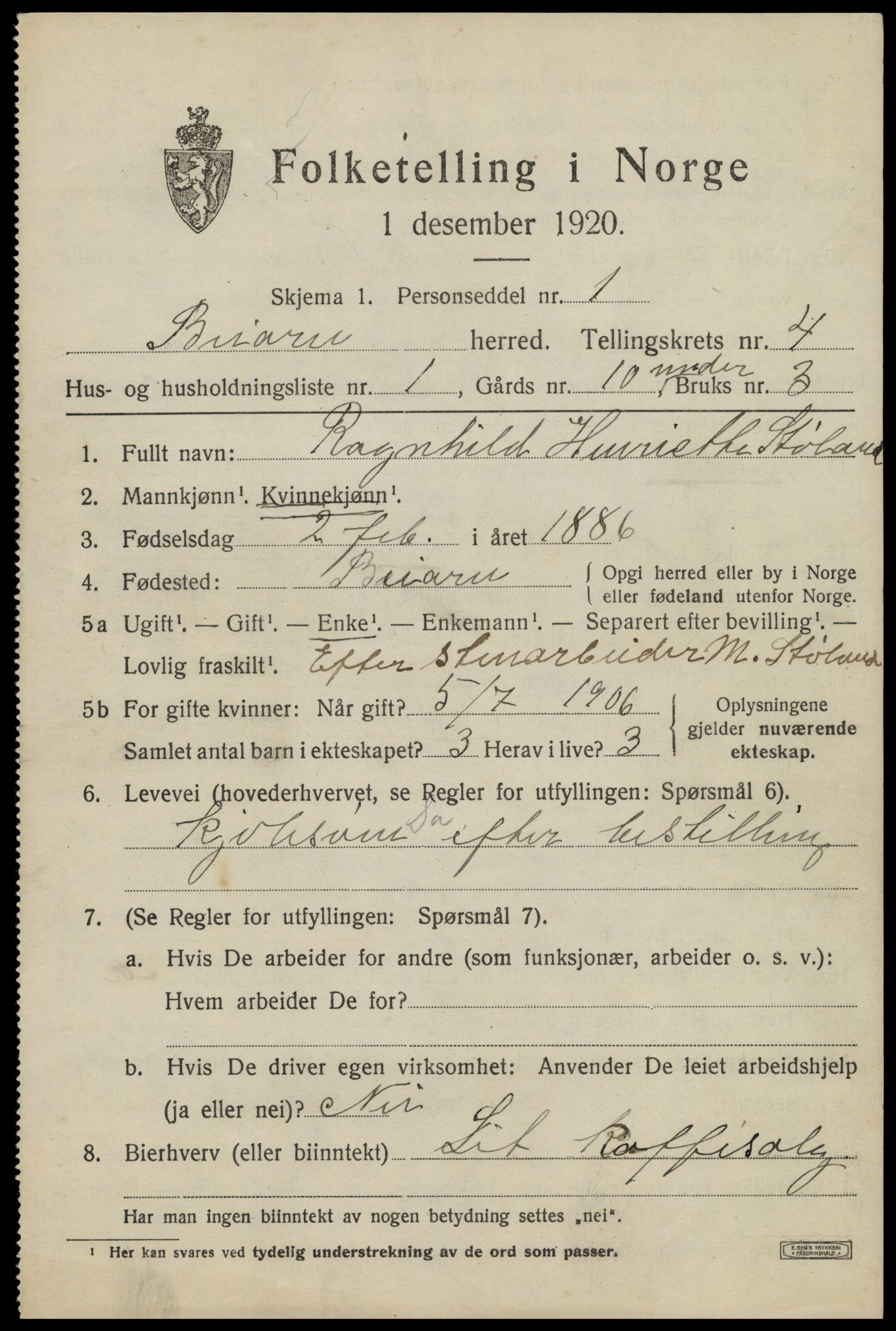 SAT, 1920 census for Beiarn, 1920, p. 1748