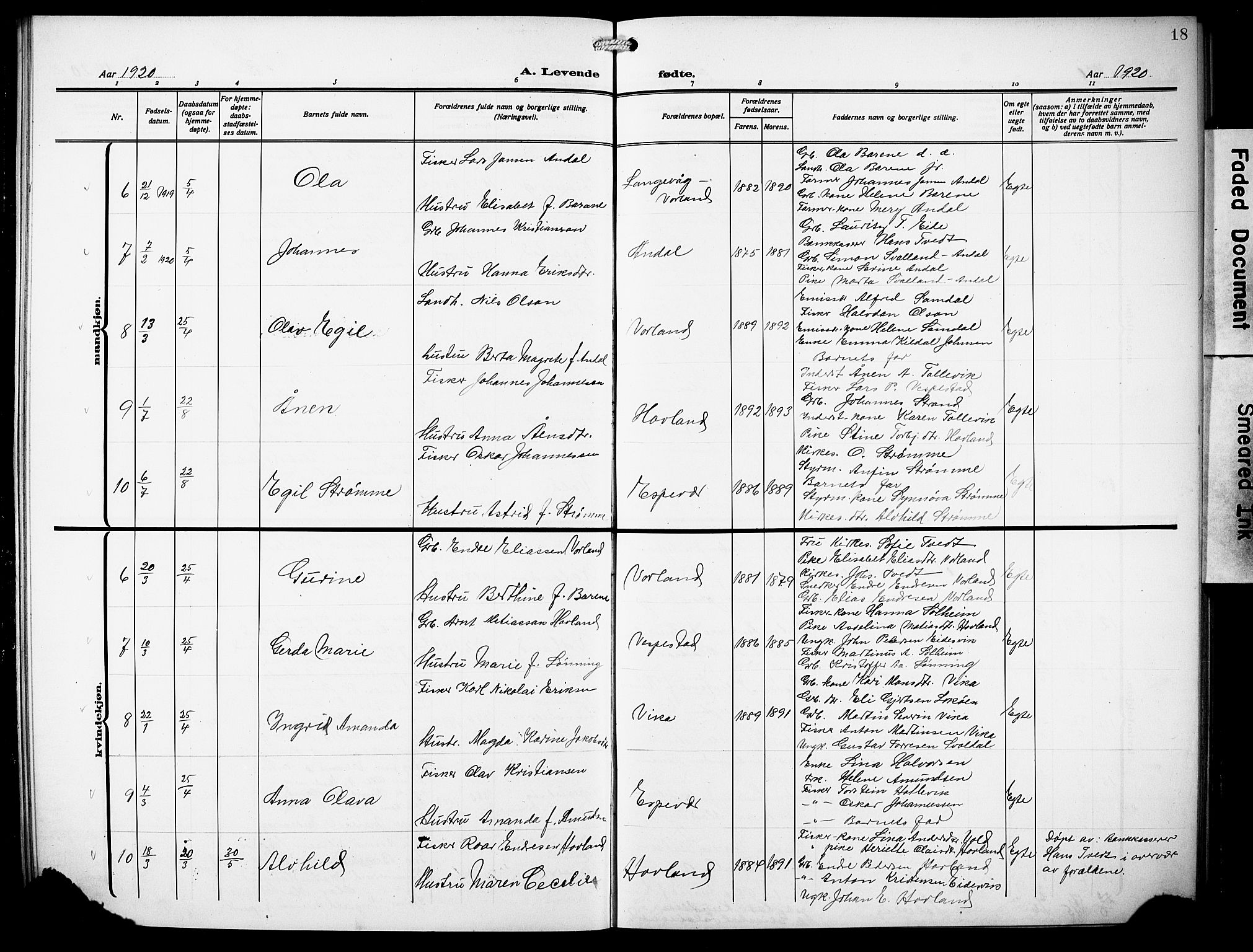 Finnås sokneprestembete, SAB/A-99925/H/Ha/Hab/Habc/L0004: Parish register (copy) no. C 4, 1917-1931, p. 18