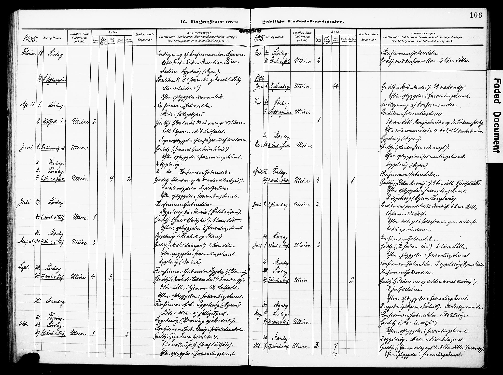 Torvastad sokneprestkontor, SAST/A -101857/H/Ha/Haa/L0018: Parish register (official) no. A 17, 1903-1925, p. 106