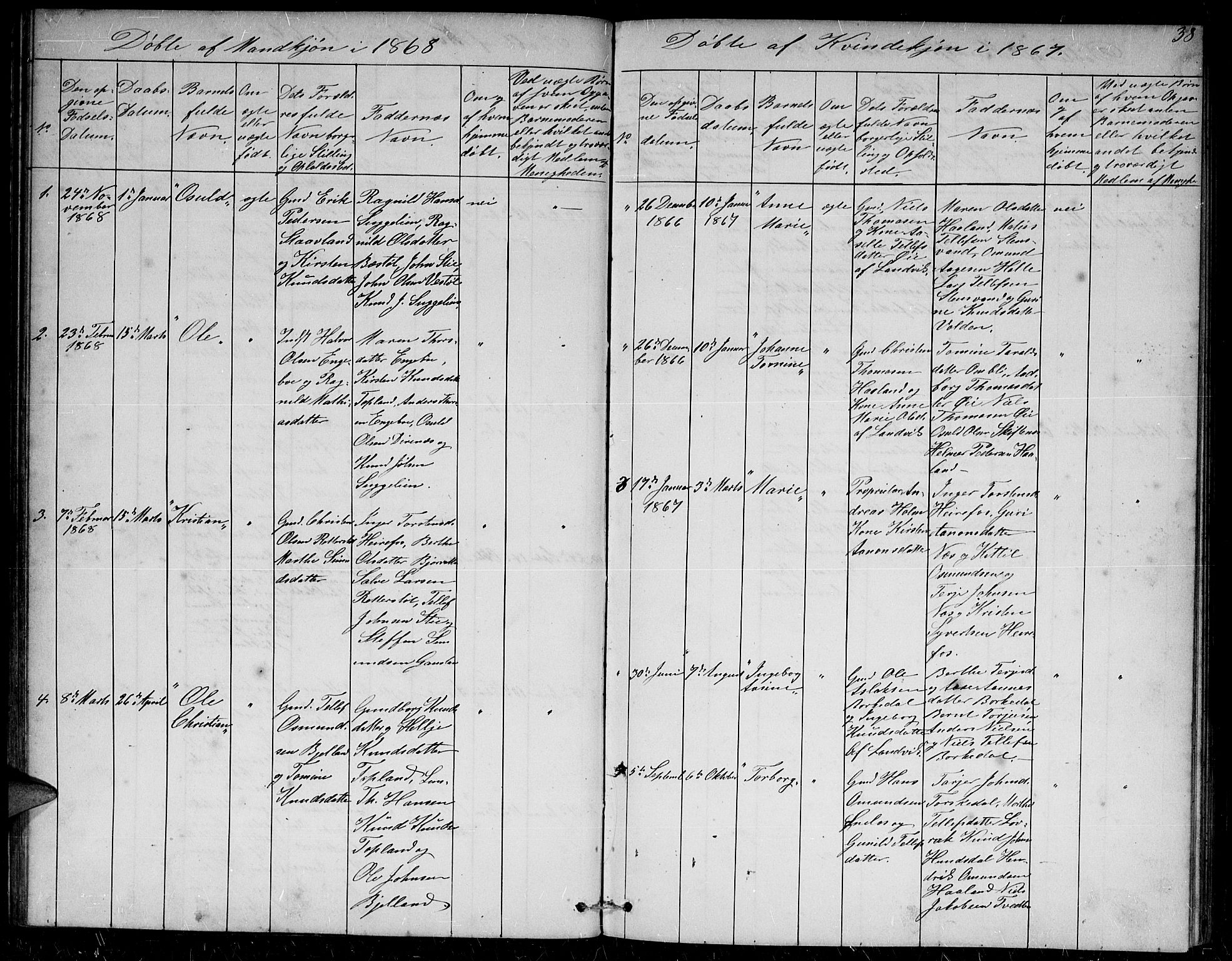Herefoss sokneprestkontor, SAK/1111-0019/F/Fb/Fba/L0001: Parish register (copy) no. B 1, 1851-1868, p. 38