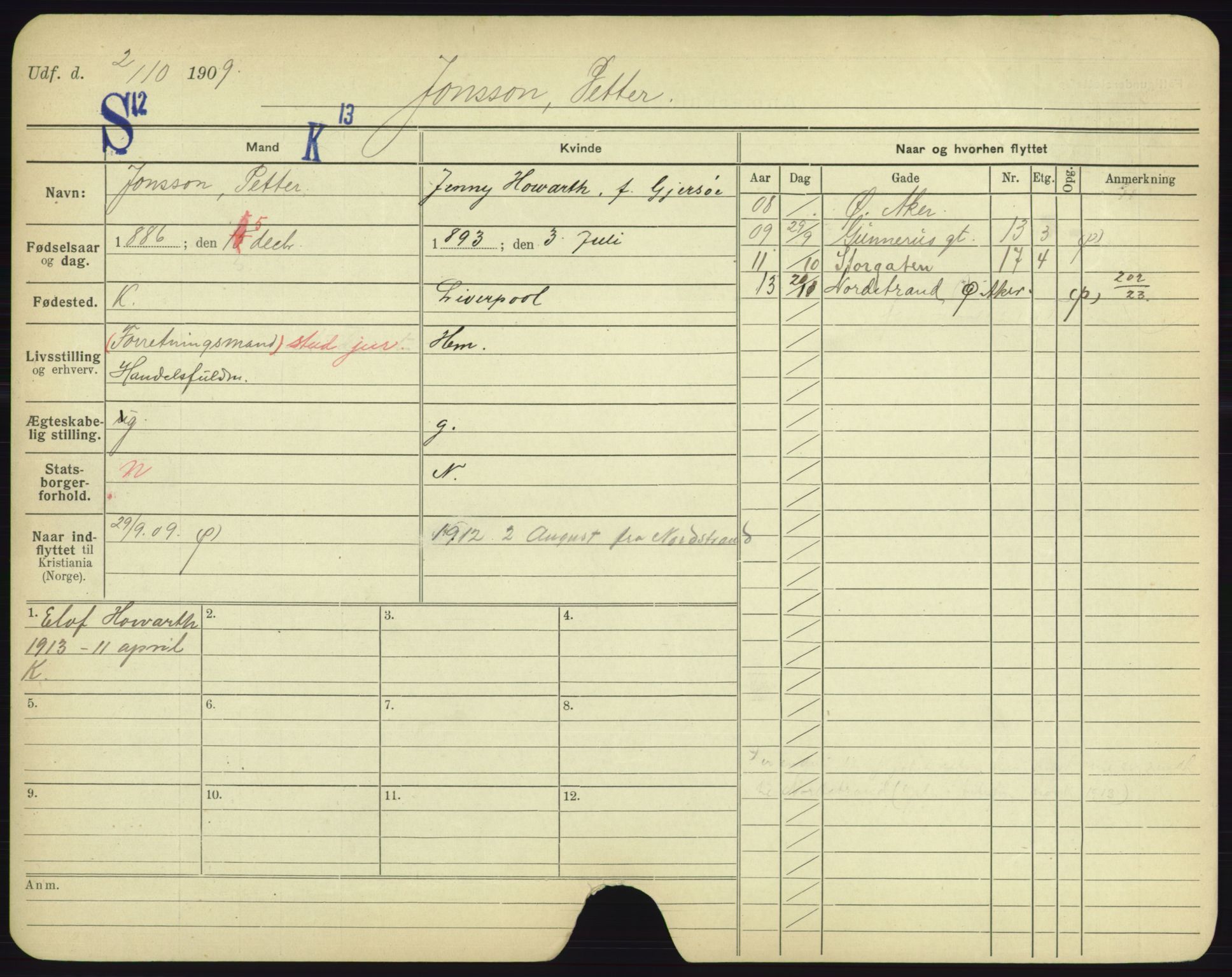 Oslo folkeregister, Registerkort, AV/SAO-A-11715/F/Fa/Fac/L0005: Menn, 1906-1914, p. 948a