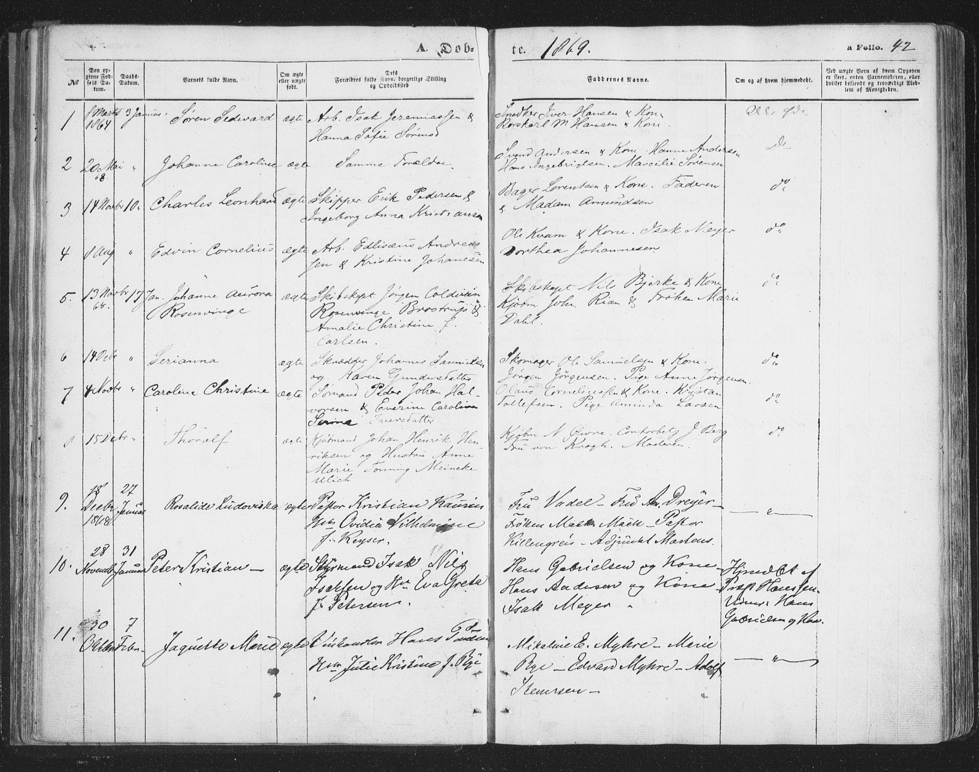 Tromsø sokneprestkontor/stiftsprosti/domprosti, AV/SATØ-S-1343/G/Ga/L0012kirke: Parish register (official) no. 12, 1865-1871, p. 42