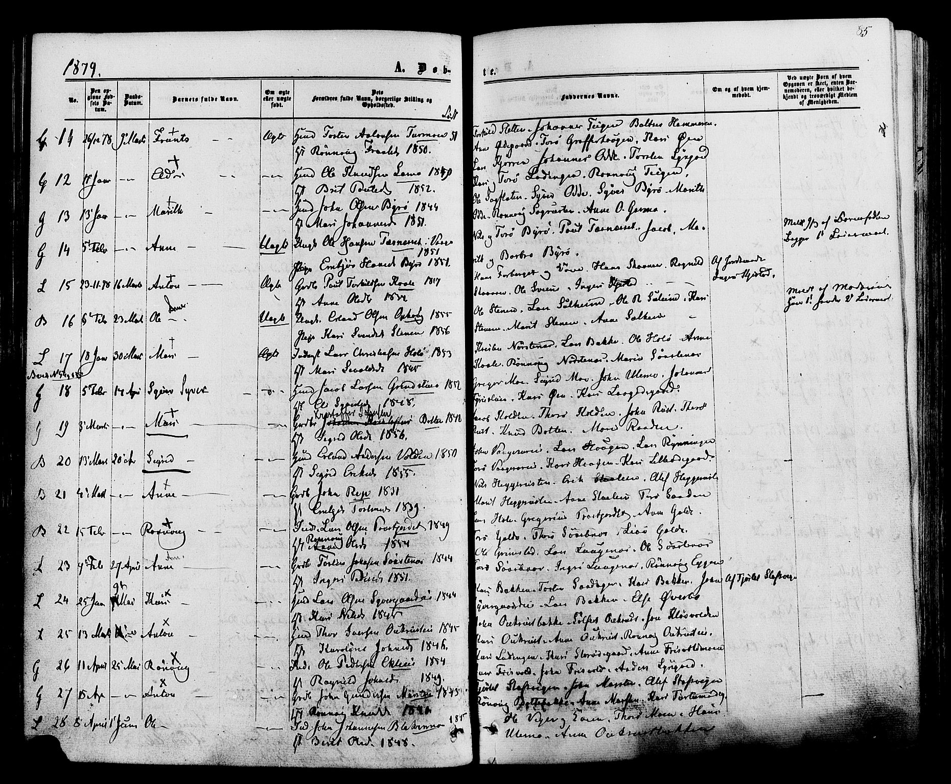 Lom prestekontor, SAH/PREST-070/K/L0007: Parish register (official) no. 7, 1863-1884, p. 85