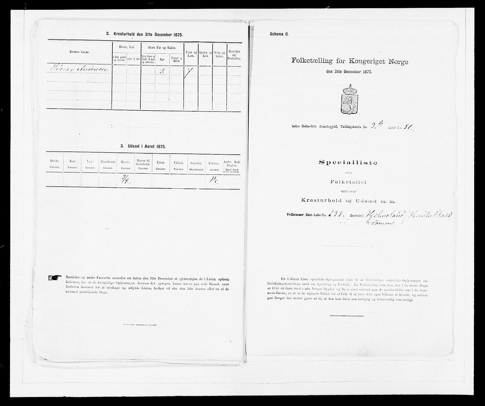 SAB, 1875 census for 1430P Indre Holmedal, 1875, p. 420