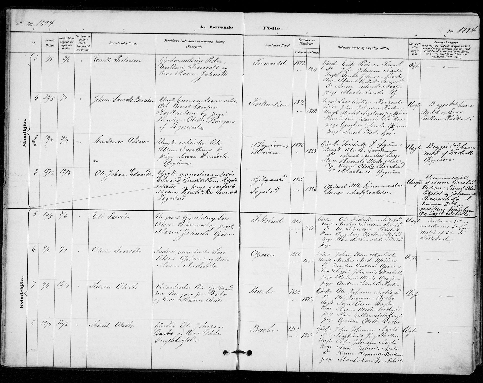 Ministerialprotokoller, klokkerbøker og fødselsregistre - Sør-Trøndelag, SAT/A-1456/671/L0841: Parish register (official) no. 671A03, 1893-1915