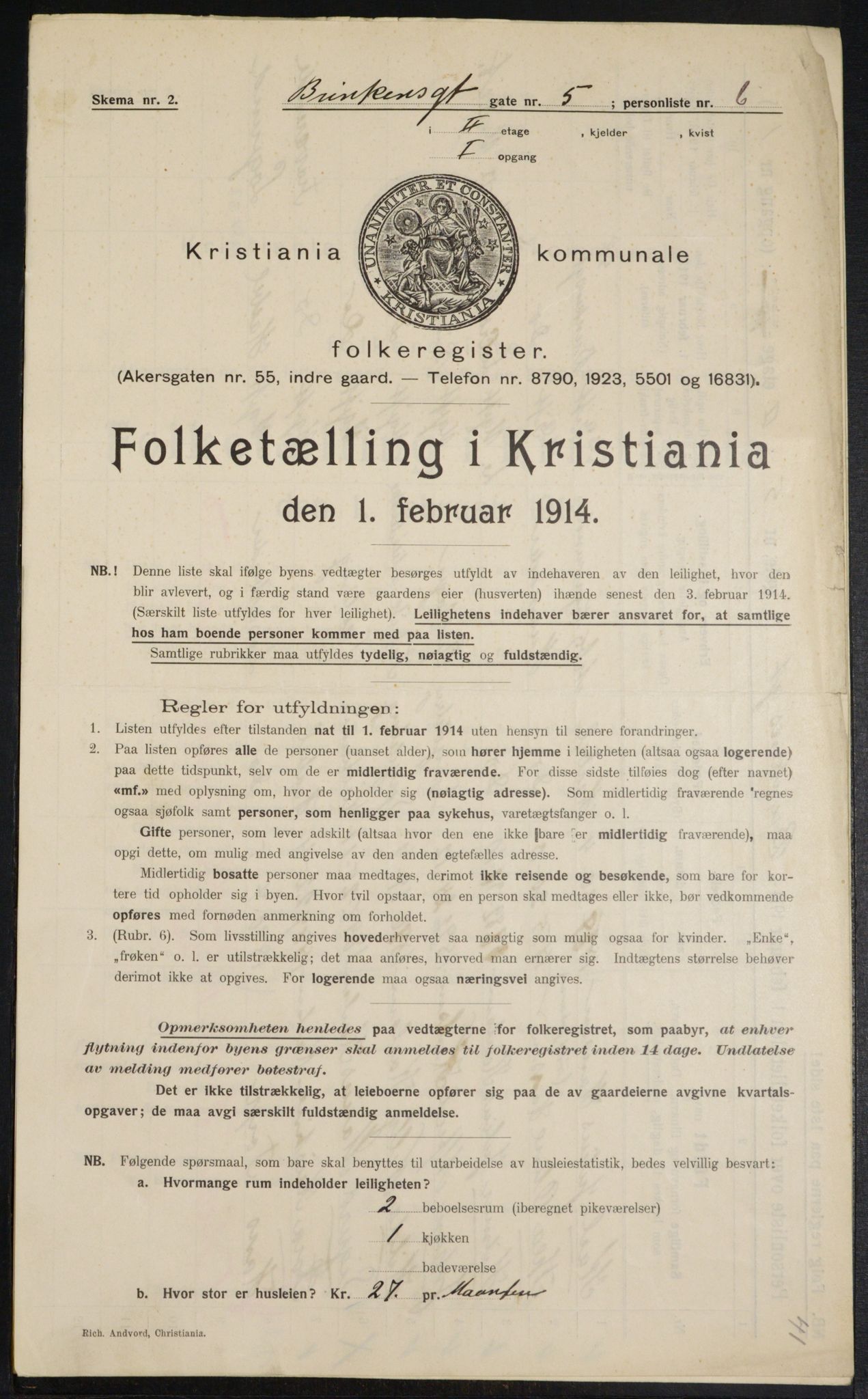 OBA, Municipal Census 1914 for Kristiania, 1914, p. 8826